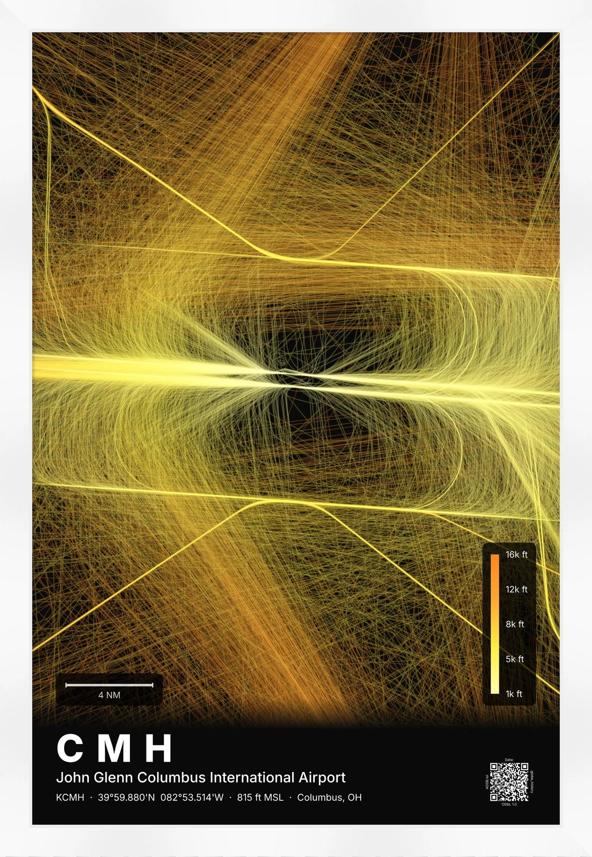 CMH flight path print — Solana theme · Dark [material:framed_white]