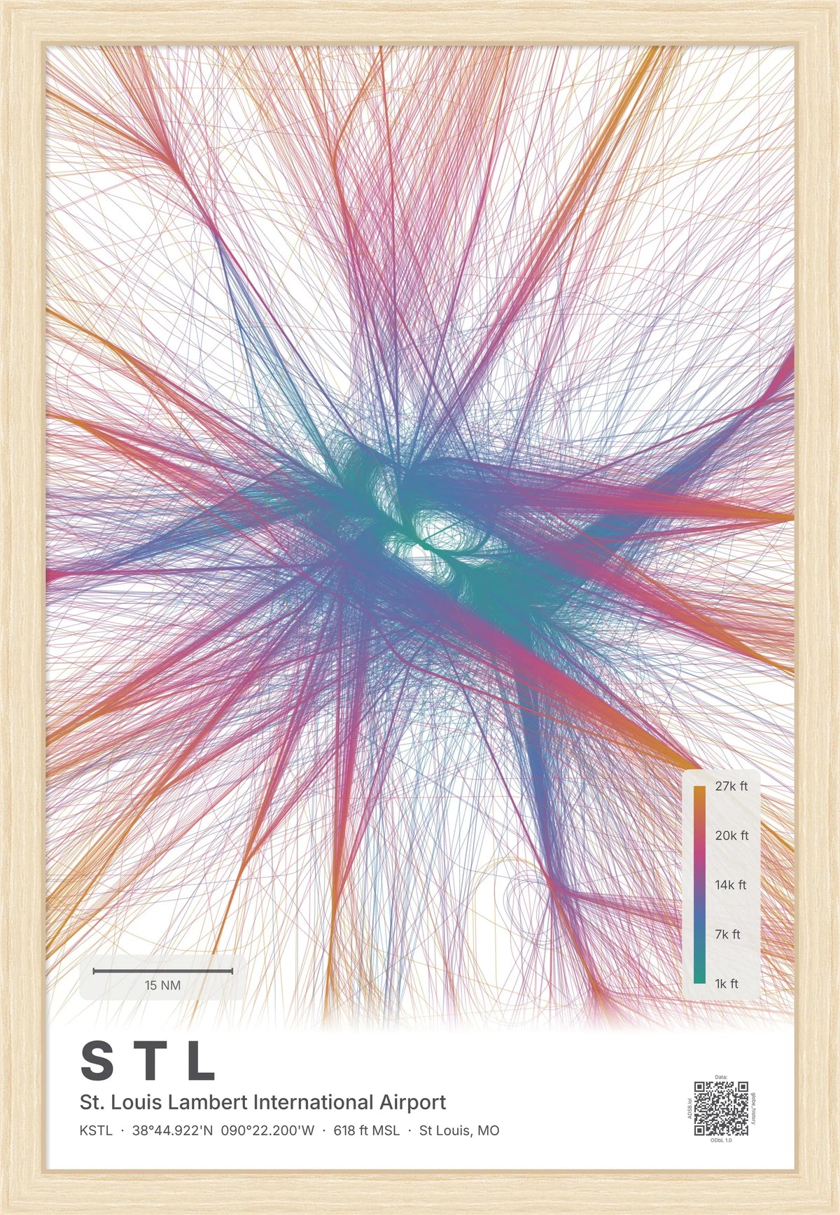 STL flight path print — Aurora theme · Light [material:framed_natural]