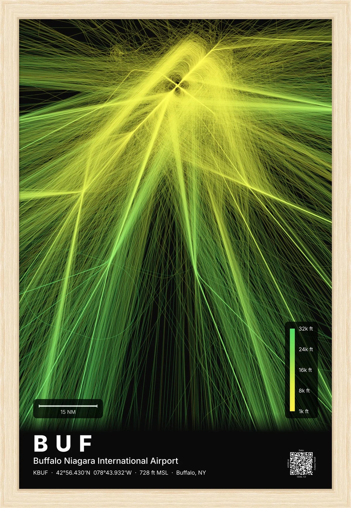 BUF flight path print — Citrus theme · Dark [material:framed_natural]
