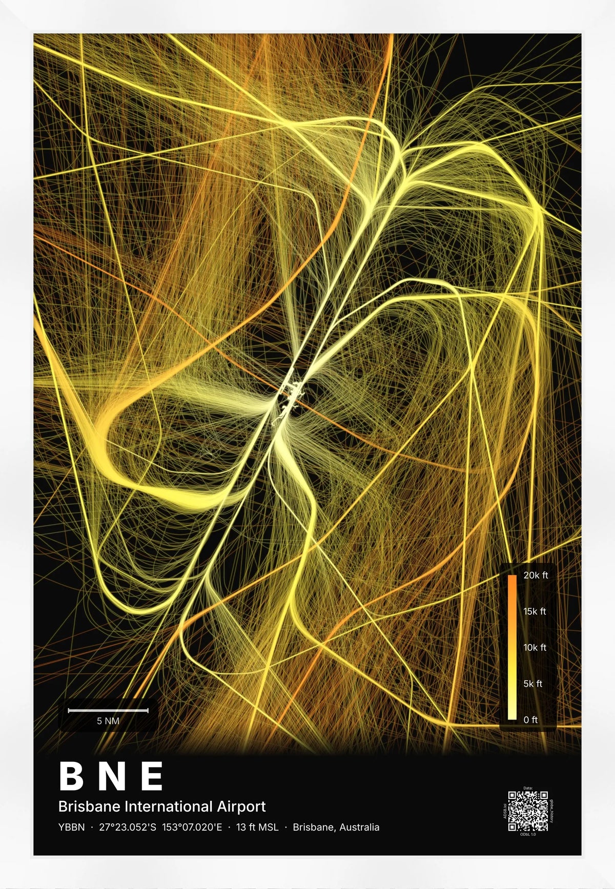 BNE flight path map — Solana theme · Dark [material:framed_white]