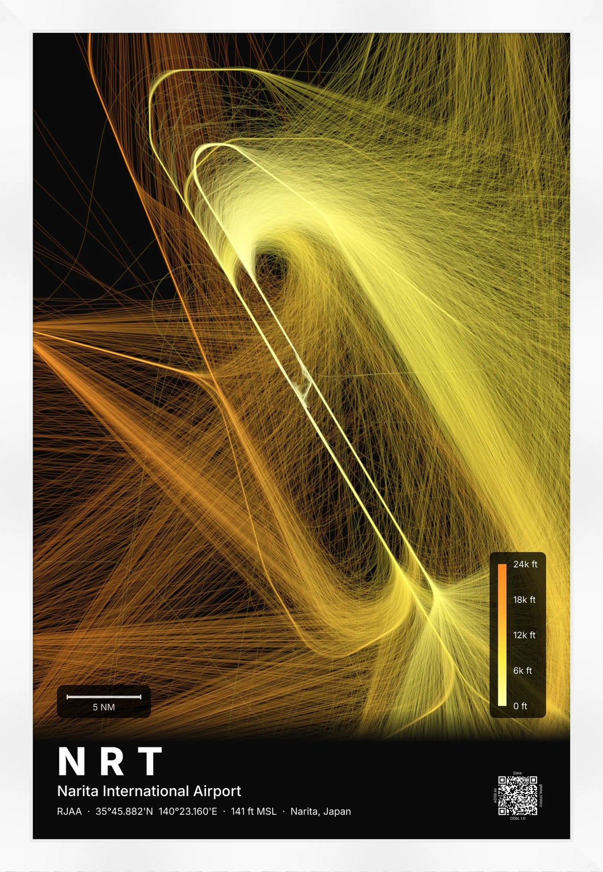 NRT flight path map — Solana theme · Dark [material:framed_white]