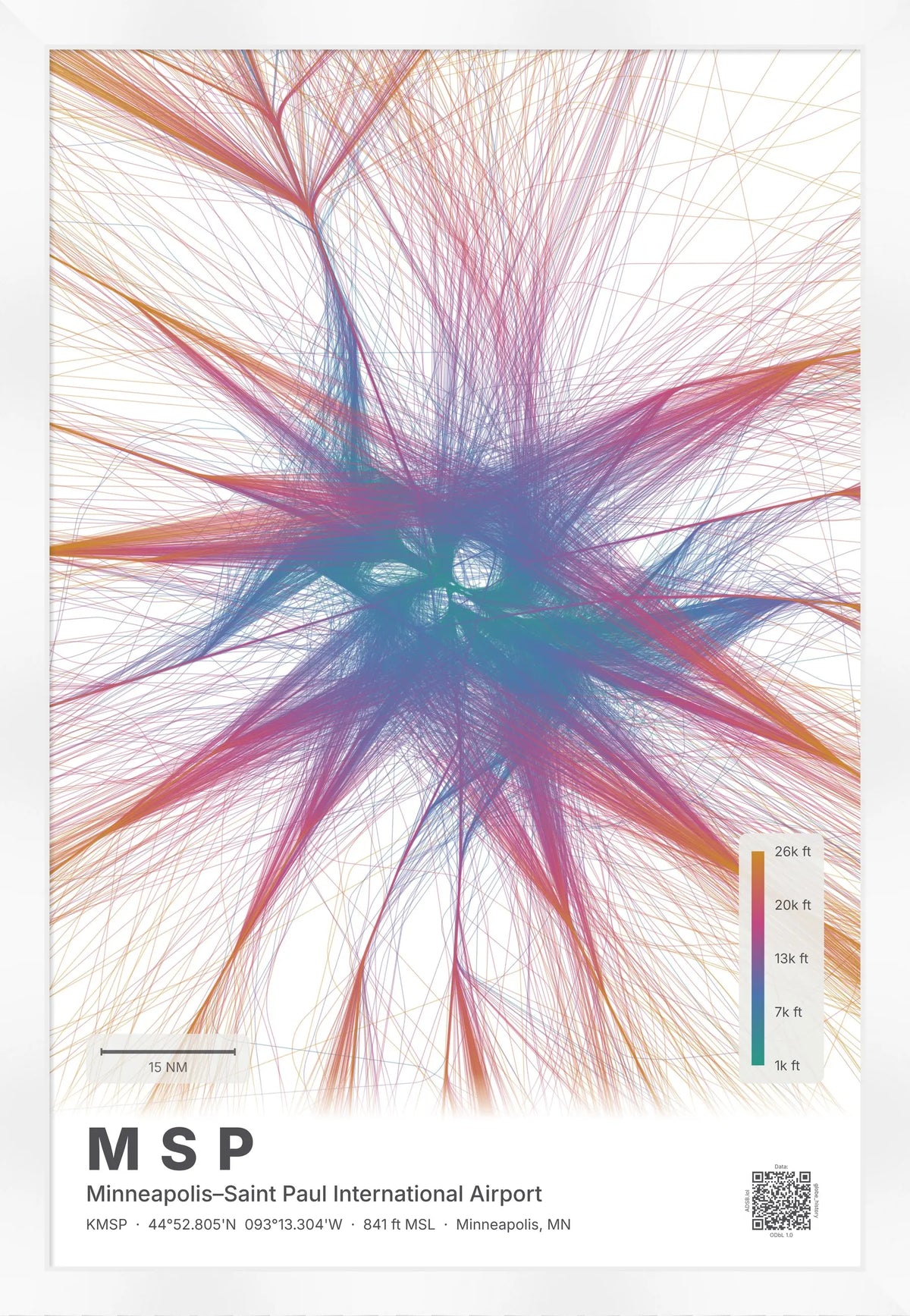 MSP flight path print — Aurora theme · Light [material:framed_white]