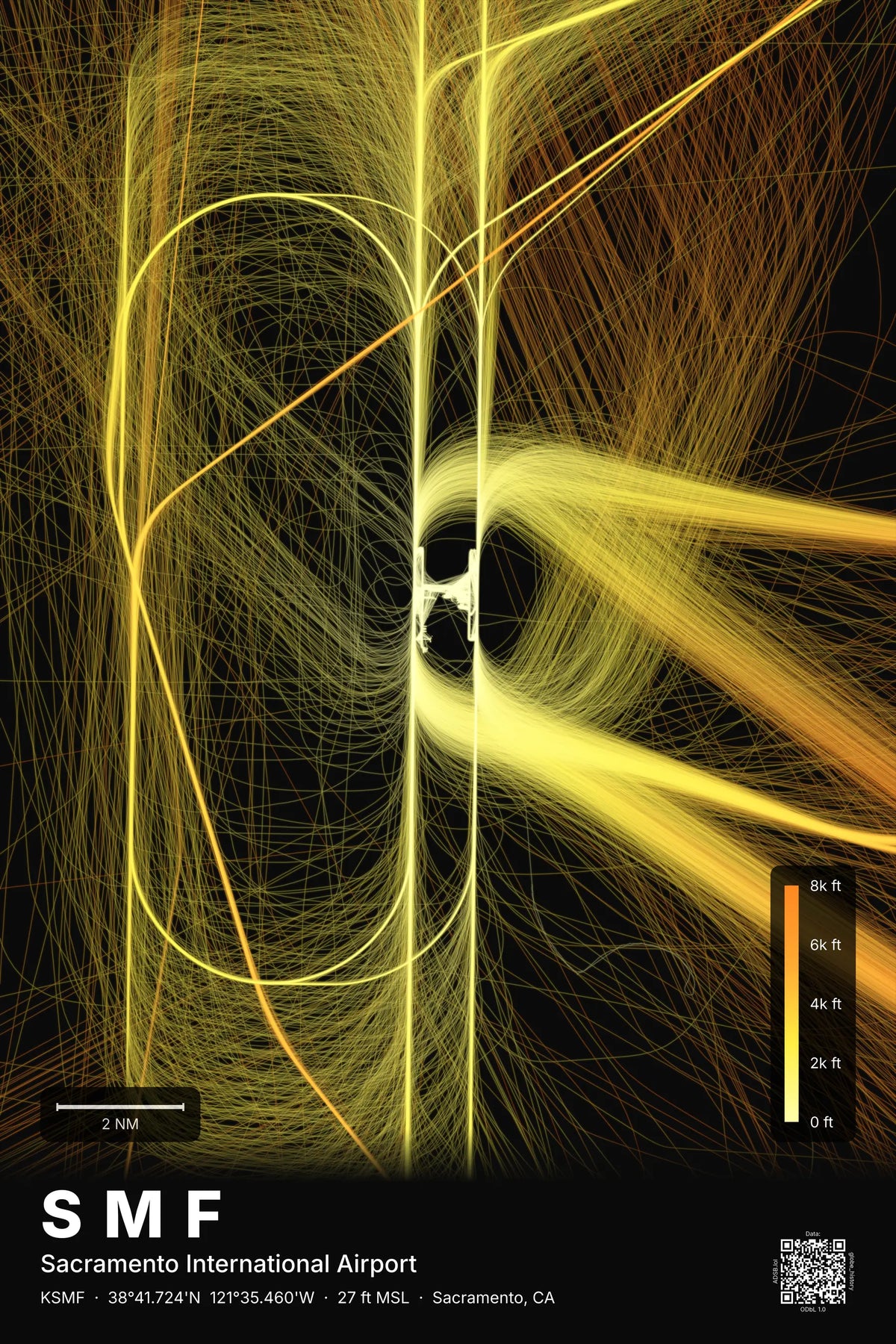 SMF flight path print — Solana theme · Dark
