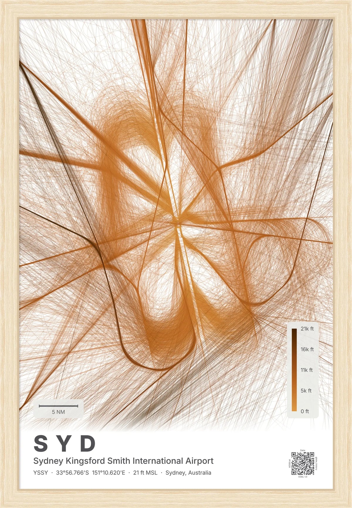 SYD flight path map — Solana theme · Light [material:framed_natural]