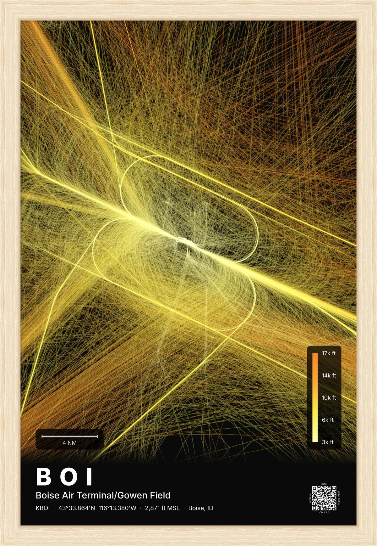 BOI flight path print — Solana theme · Dark [material:framed_natural]