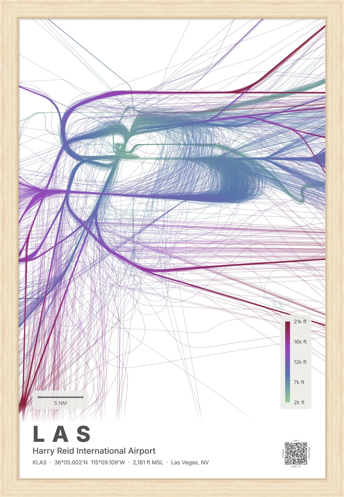 LAS flight path print — Prism theme · Light [material:framed_natural]