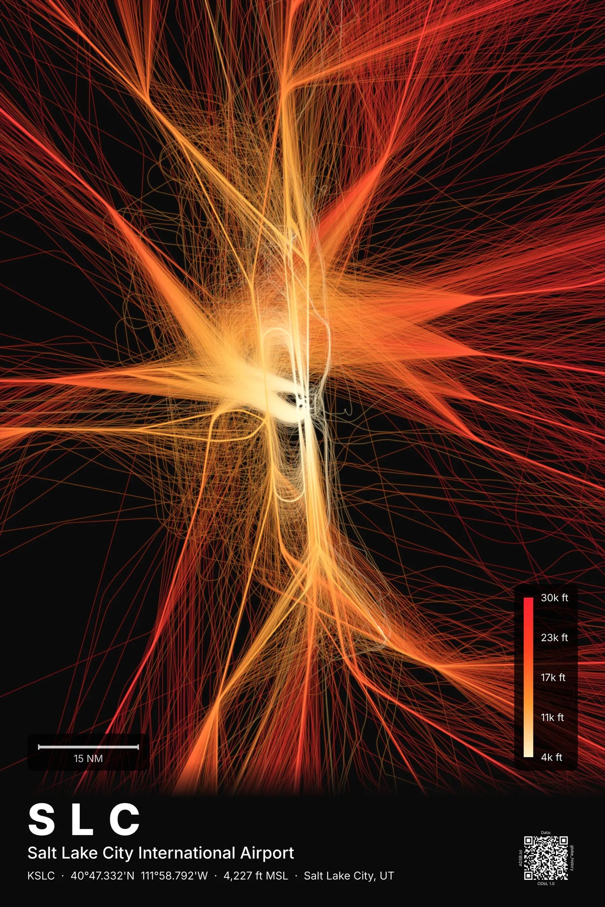 SLC flight path print — Inferno theme · Dark