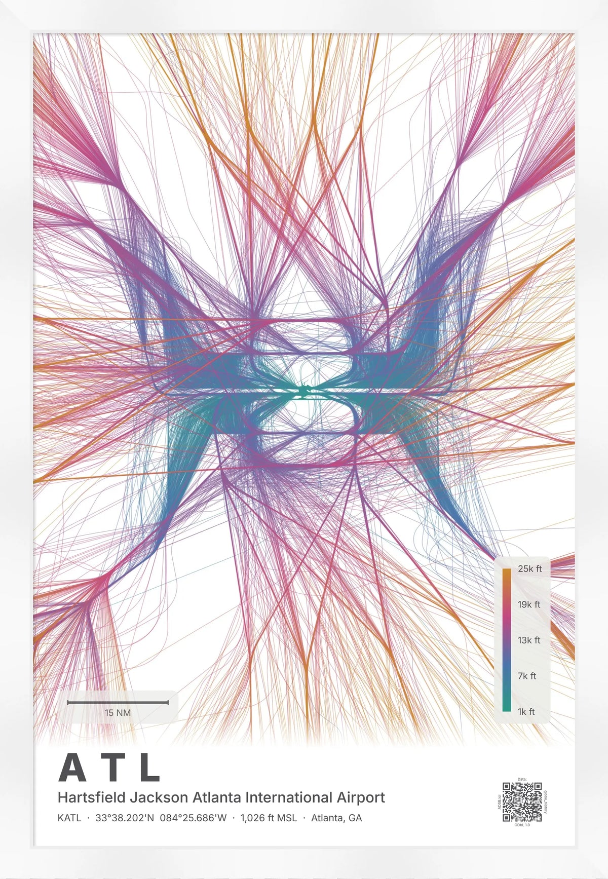 ATL flight path print — Aurora theme · Light [material:framed_white]