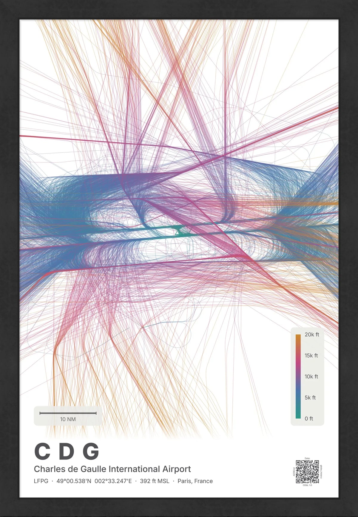 CDG flight path map — Aurora theme · Light [material:framed_black]