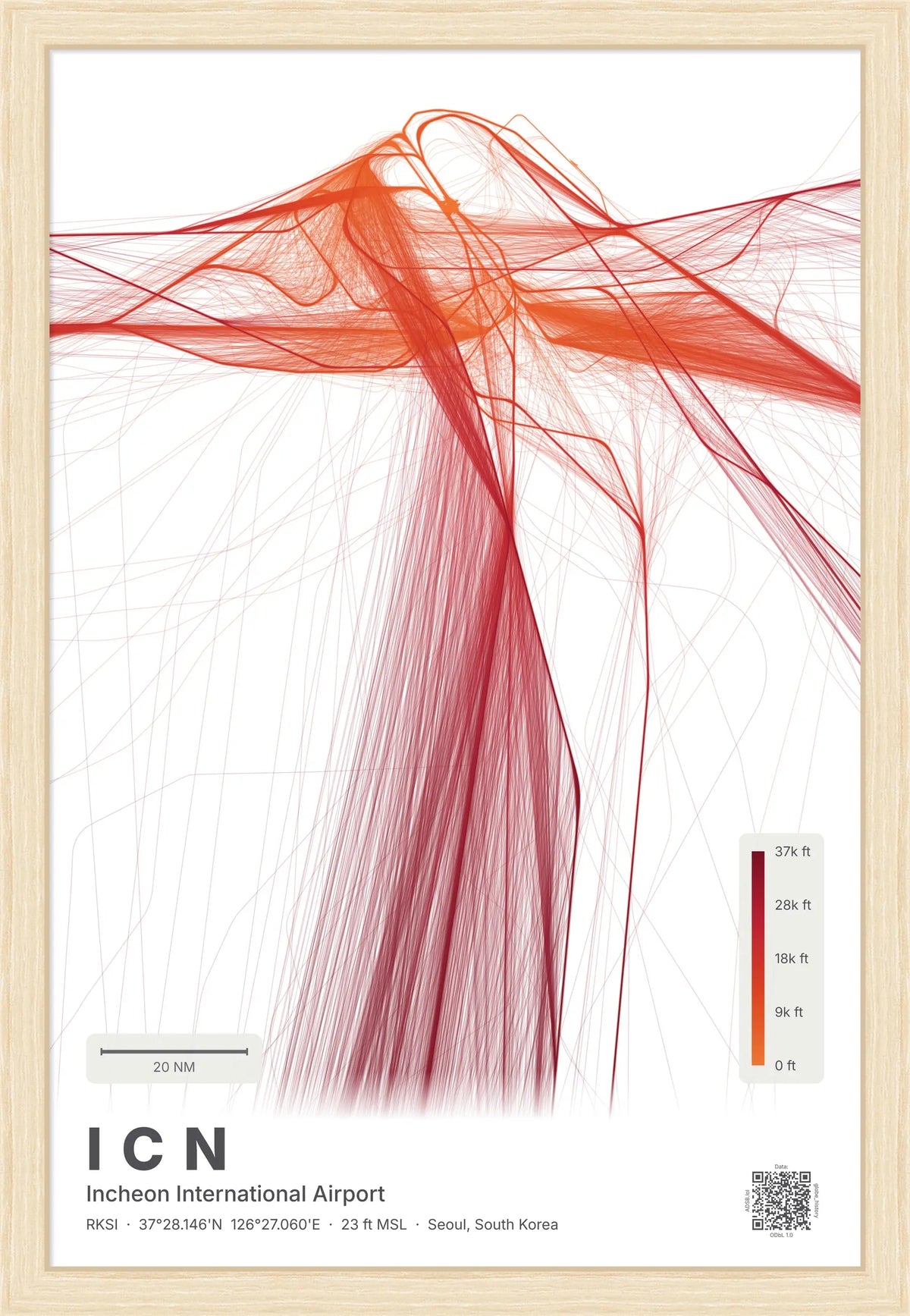 ICN flight path map — Inferno theme · Light [material:framed_natural]
