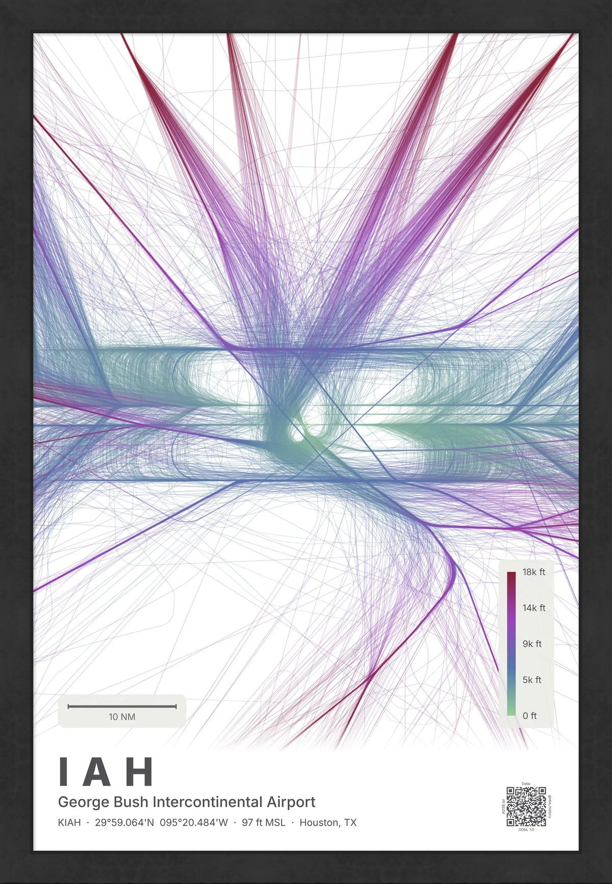 IAH flight path print — Prism theme · Light [material:framed_black]