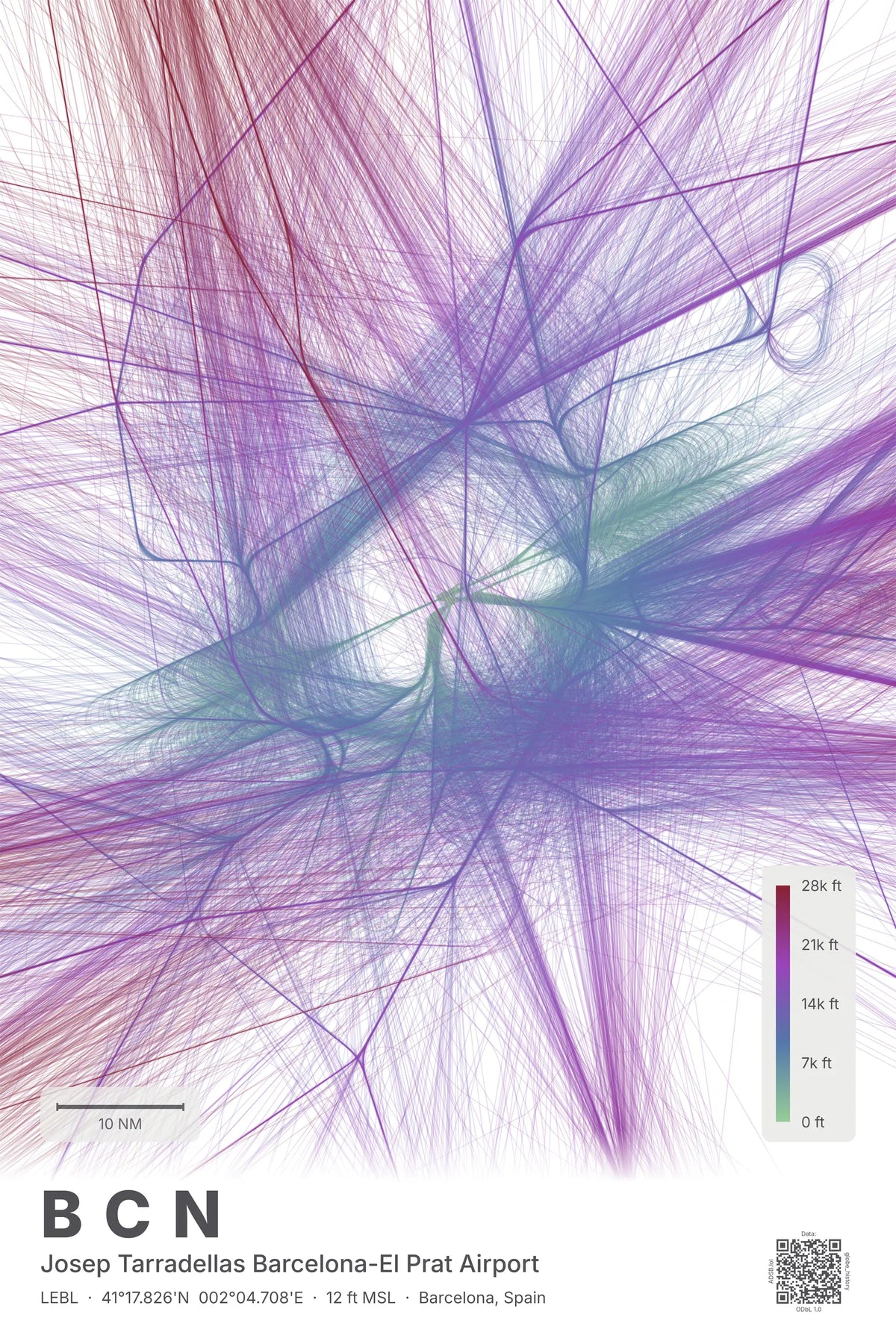 BCN flight path map — Prism theme · Light