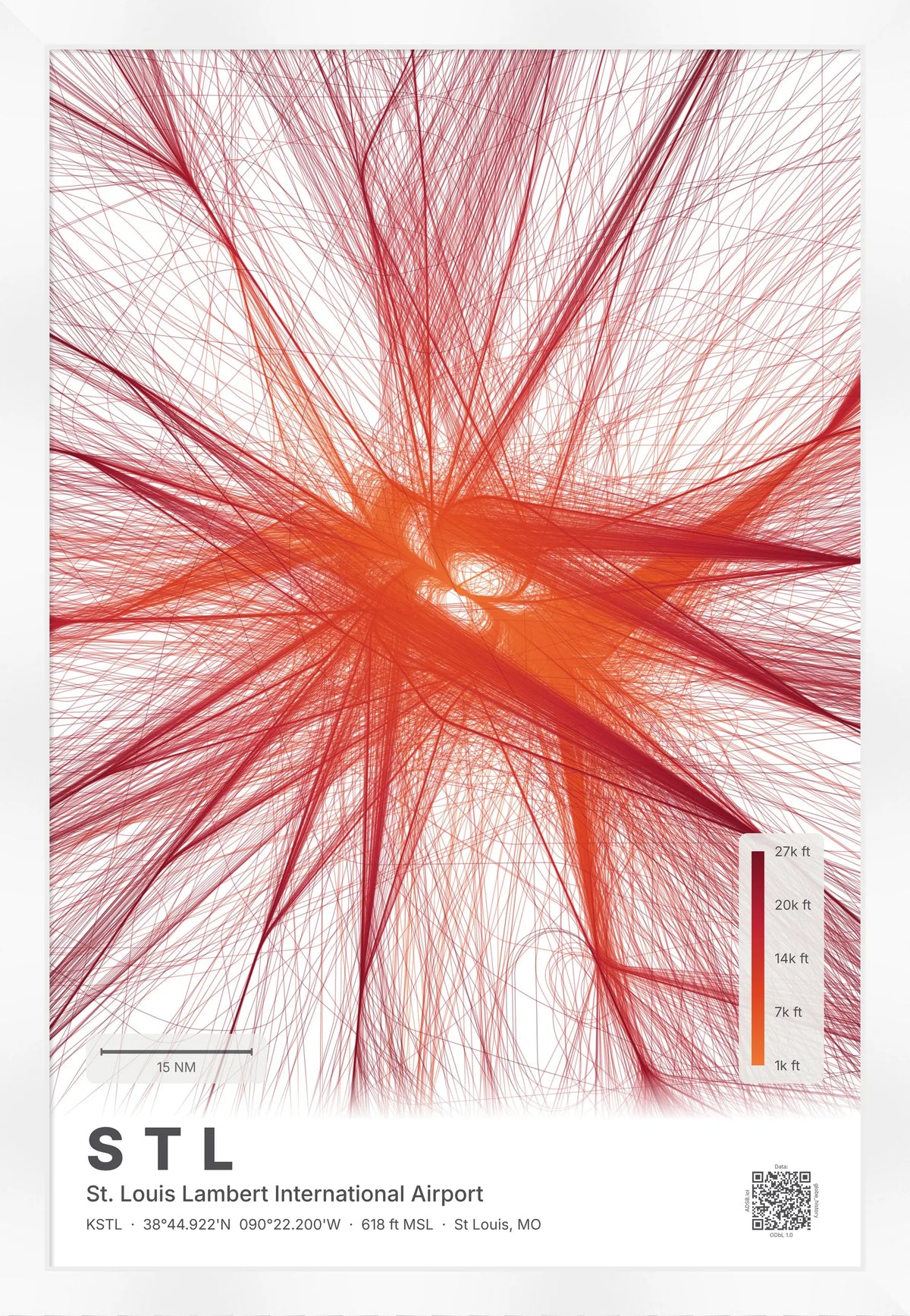 STL flight path print — Inferno theme · Light [material:framed_white]