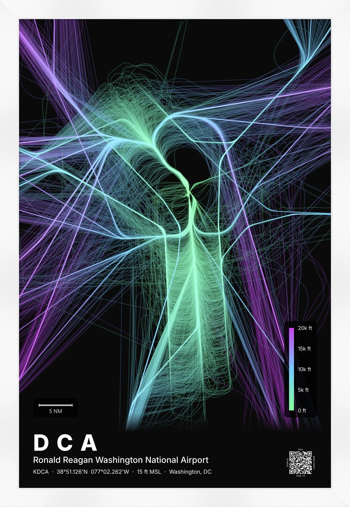 DCA flight path print — Prism theme · Dark [material:framed_white]