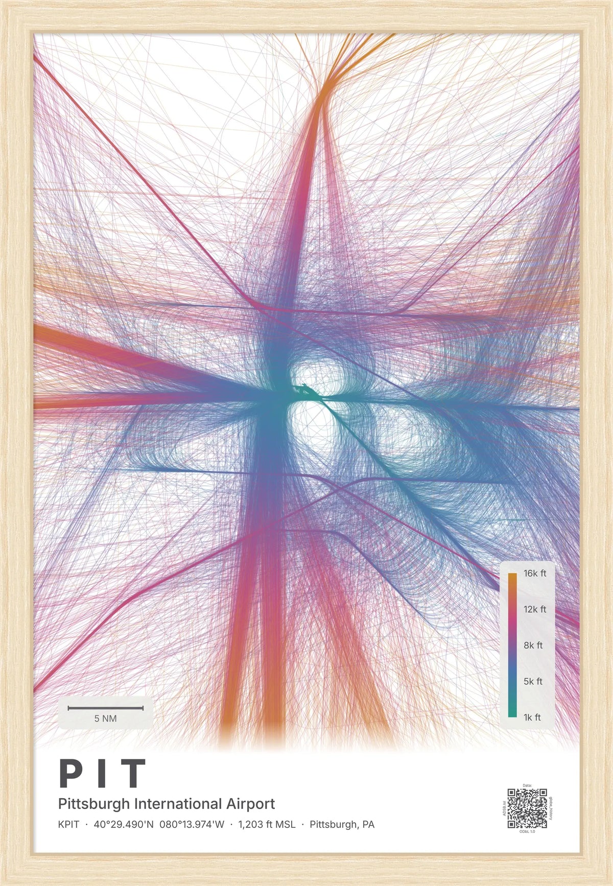 PIT flight path print — Aurora theme · Light [material:framed_natural]