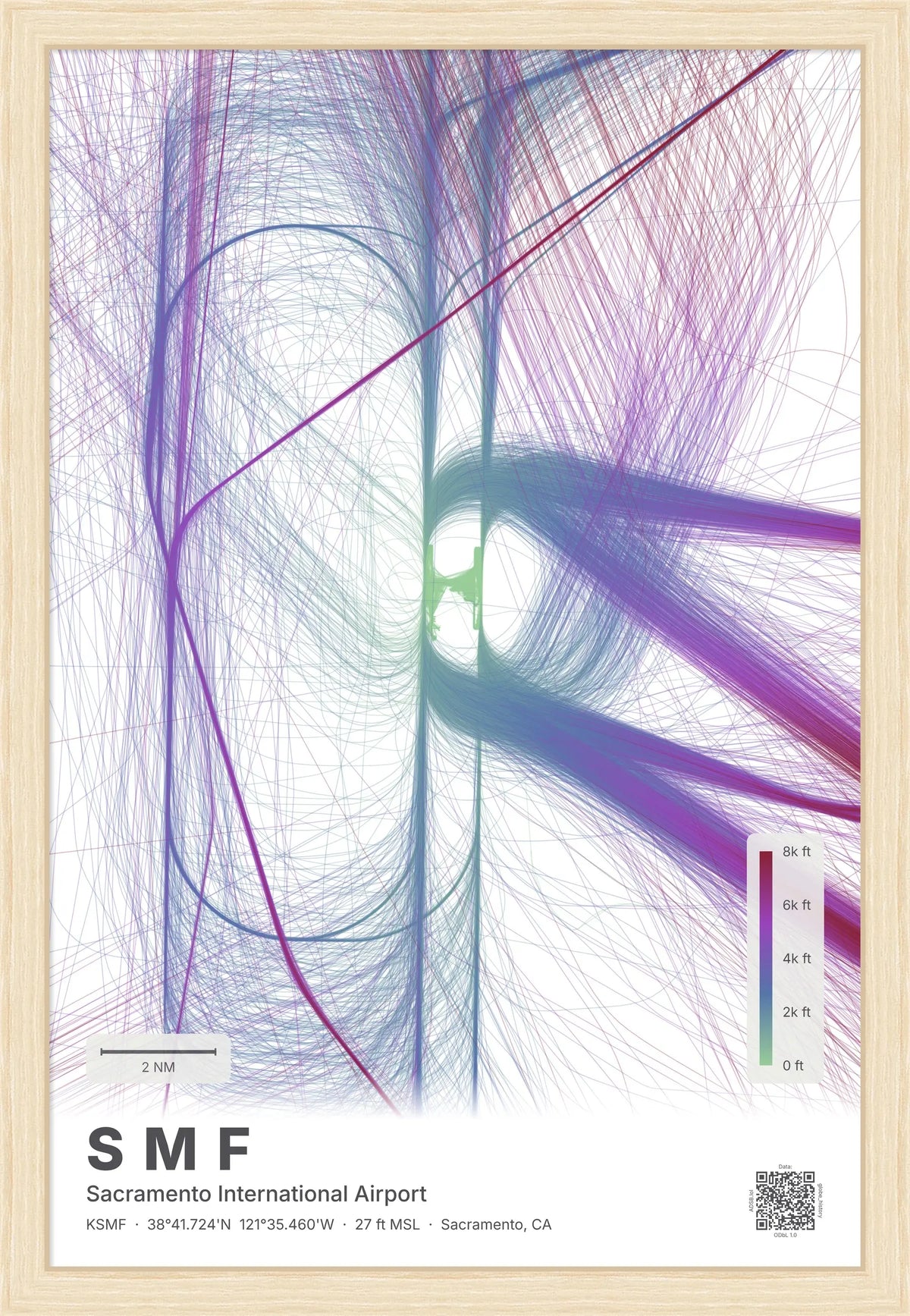 SMF flight path print — Prism theme · Light [material:framed_natural]