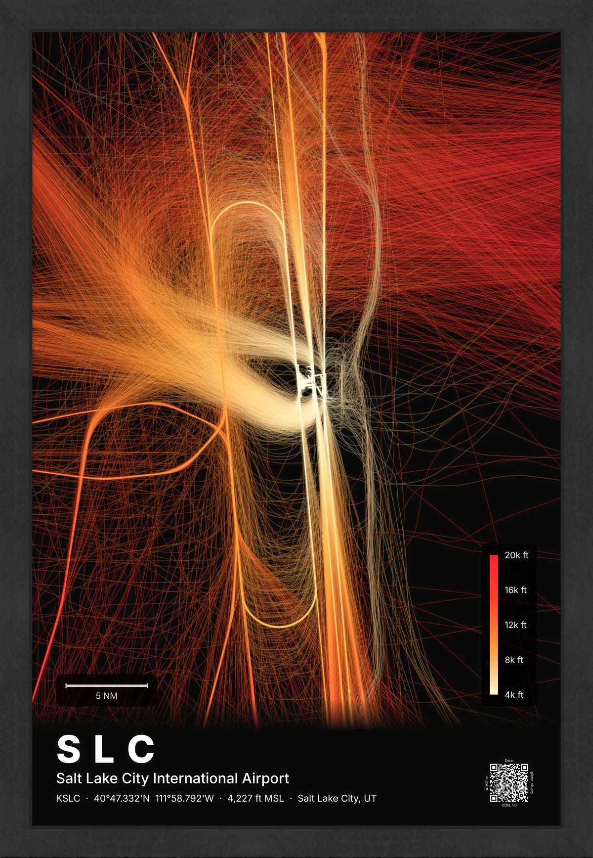 SLC flight path print — Inferno theme · Dark [material:framed_black]