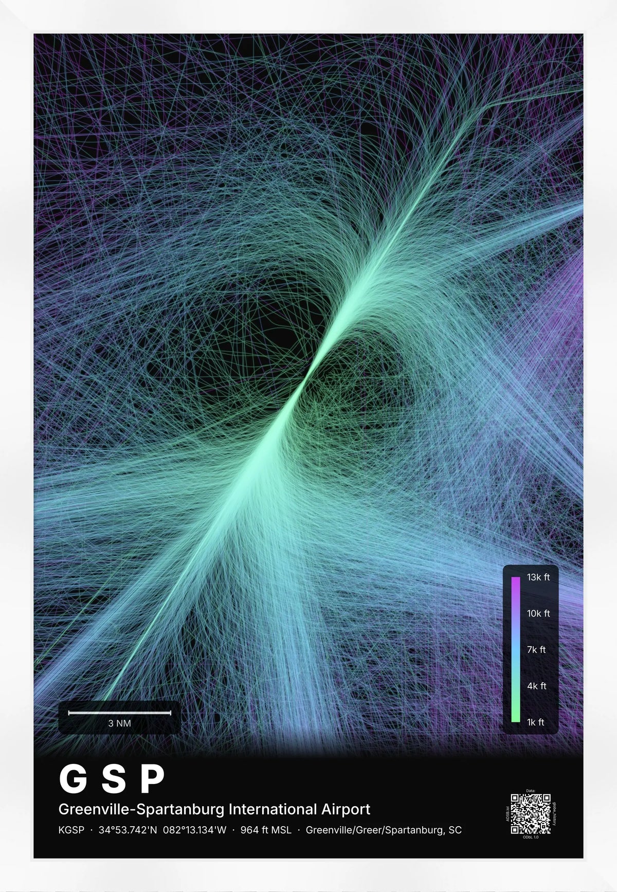 GSP flight path print — Prism theme · Dark [material:framed_white]