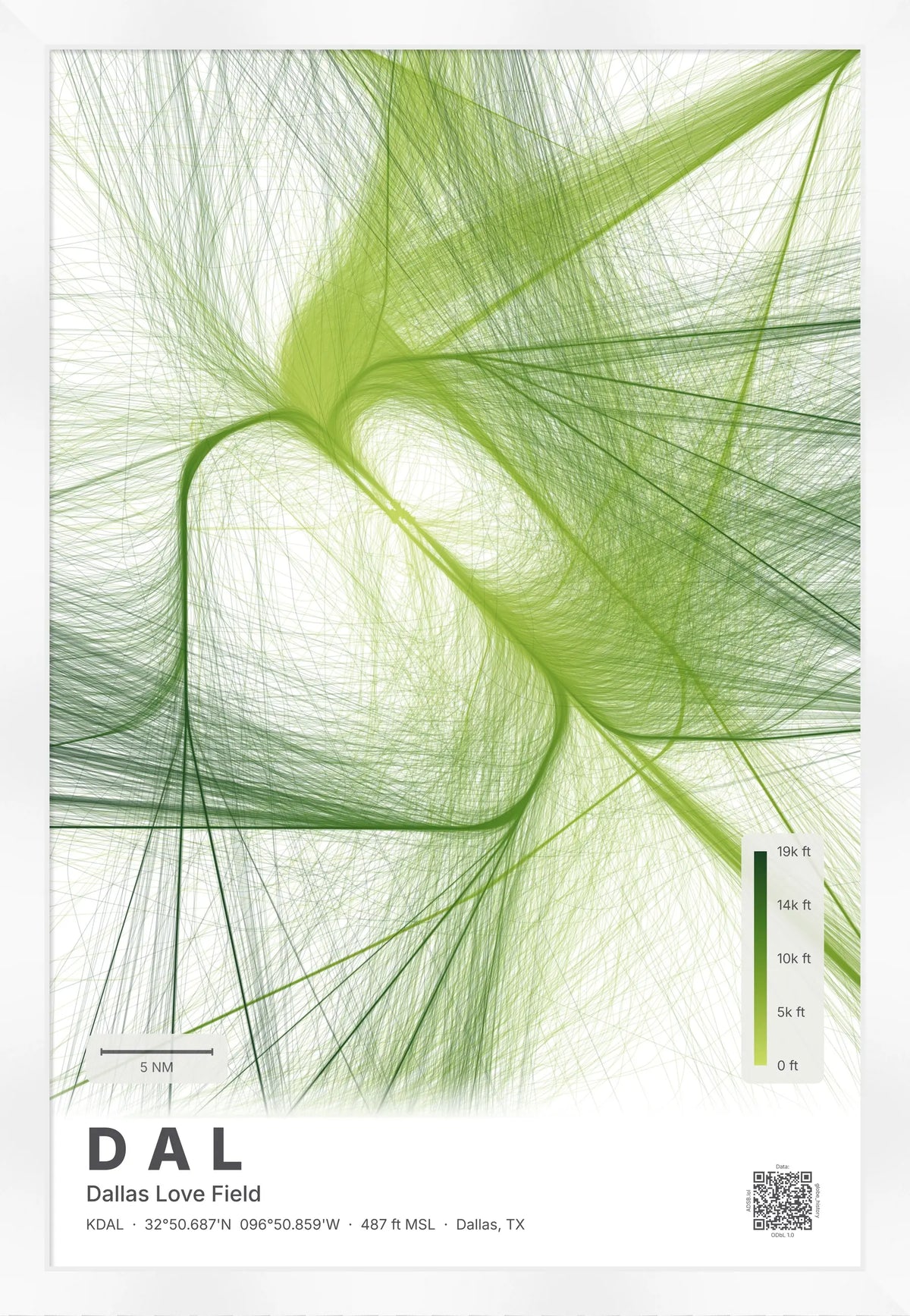DAL flight path print — Citrus theme · Light [material:framed_white]
