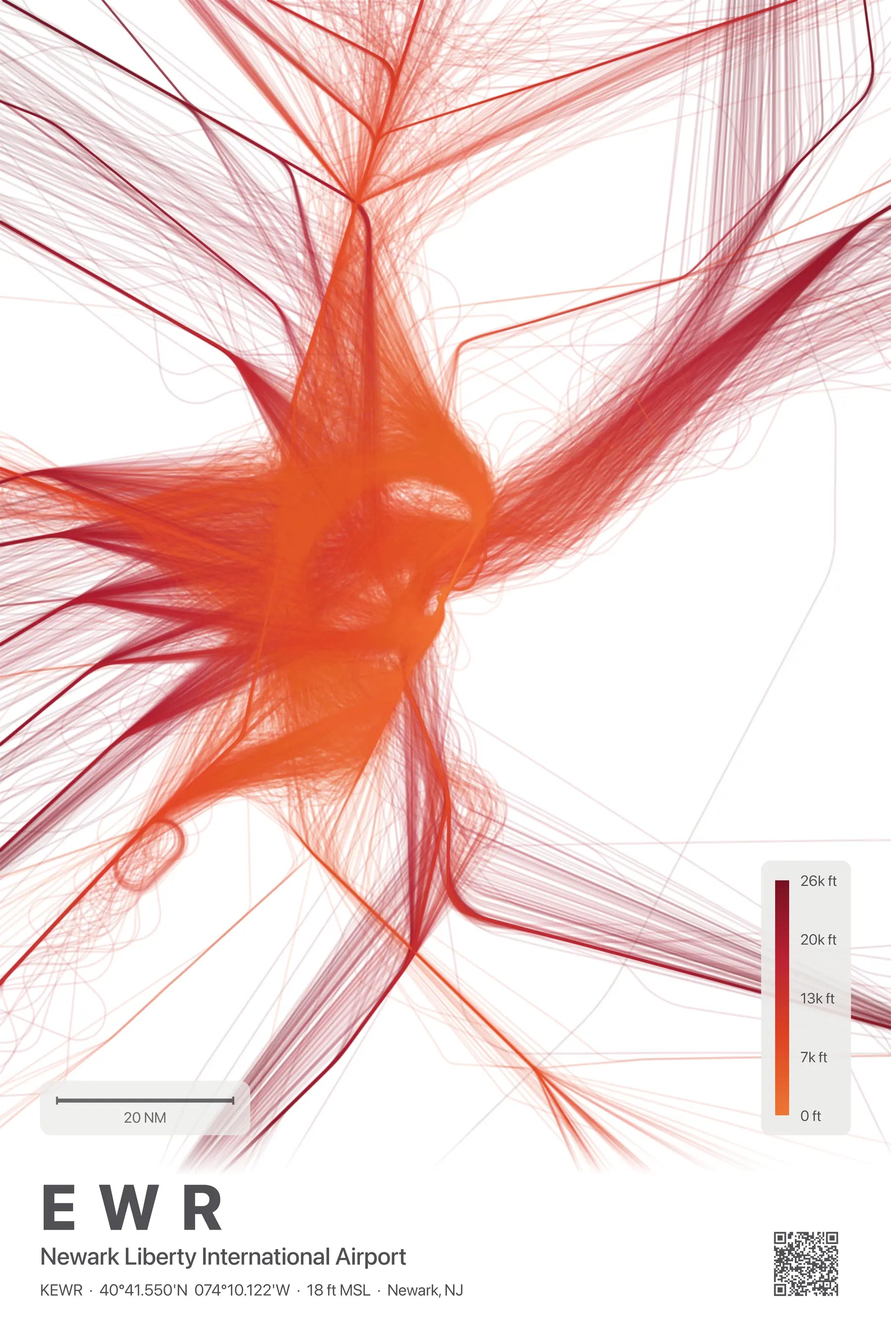 EWR flight path print — Inferno theme · Light