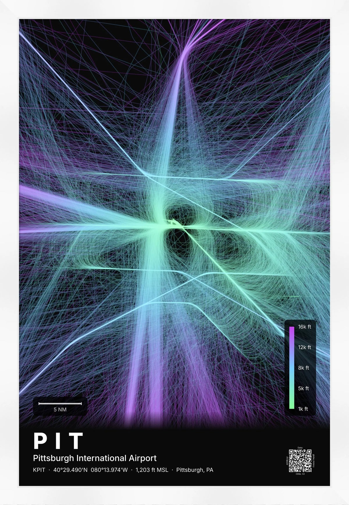 PIT flight path print — Prism theme · Dark [material:framed_white]