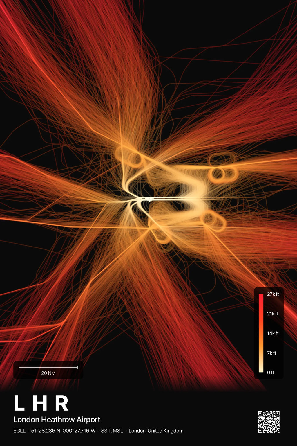 LHR flight path print — Inferno theme · Dark