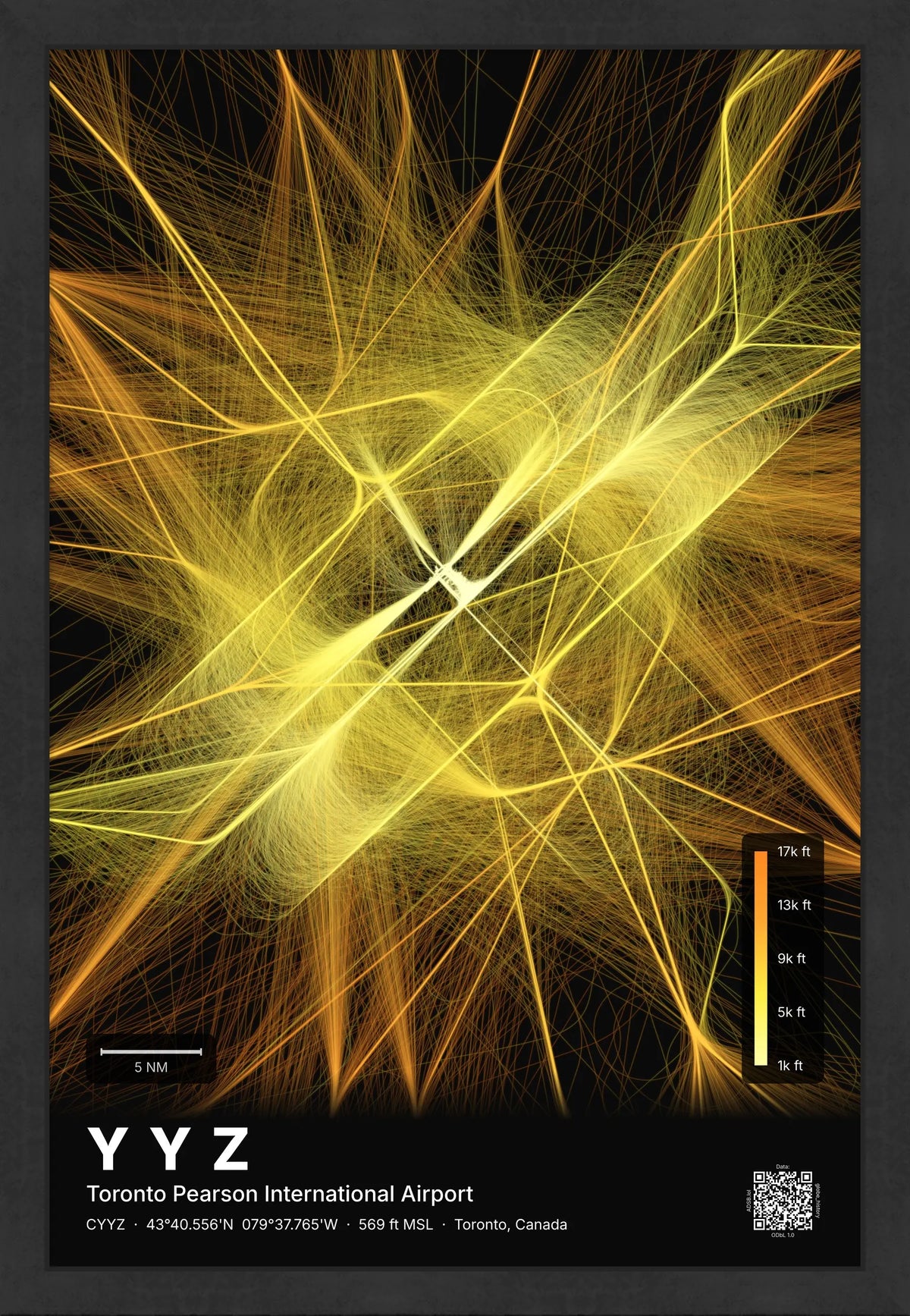 YYZ flight path map — Solana theme · Dark [material:framed_black]