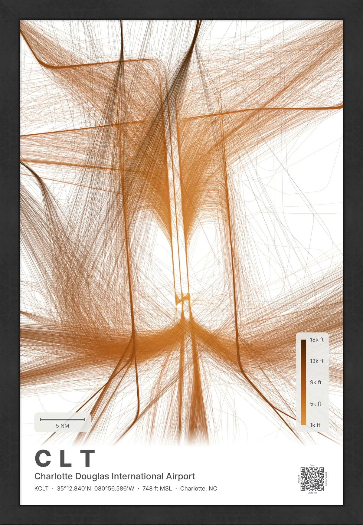 CLT flight path map — Solana theme · Light [material:framed_black]