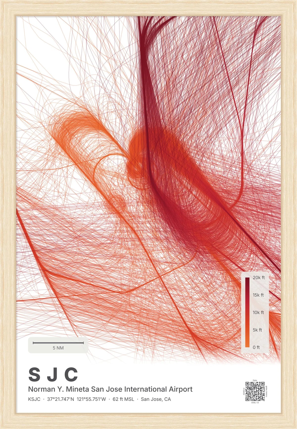 SJC flight path map — Inferno theme · Light [material:framed_natural]