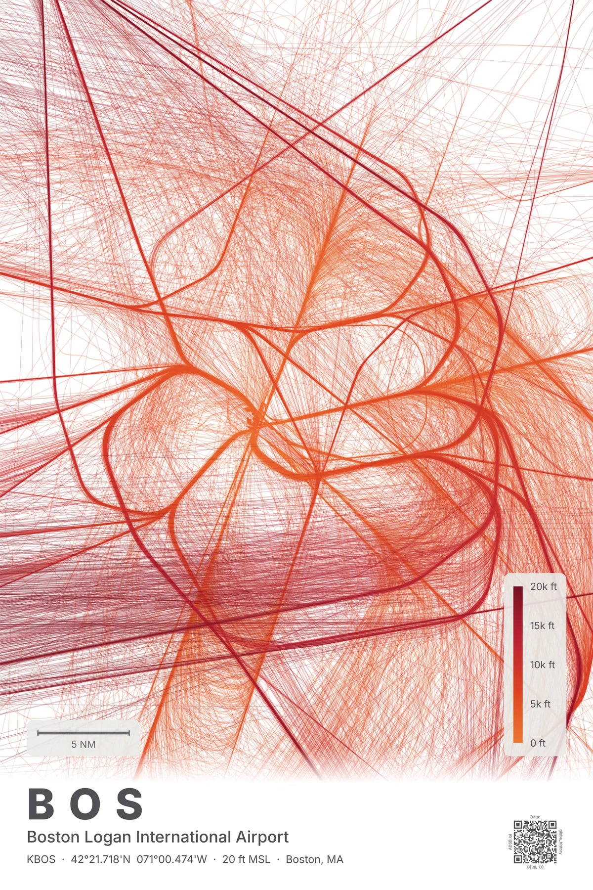 BOS flight path print — Inferno theme · Light