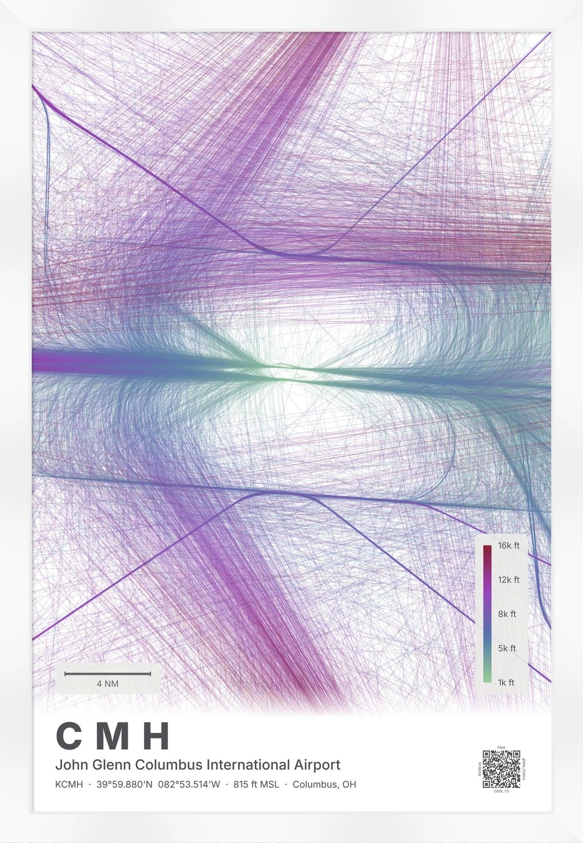 CMH flight path print — Prism theme · Light [material:framed_white]