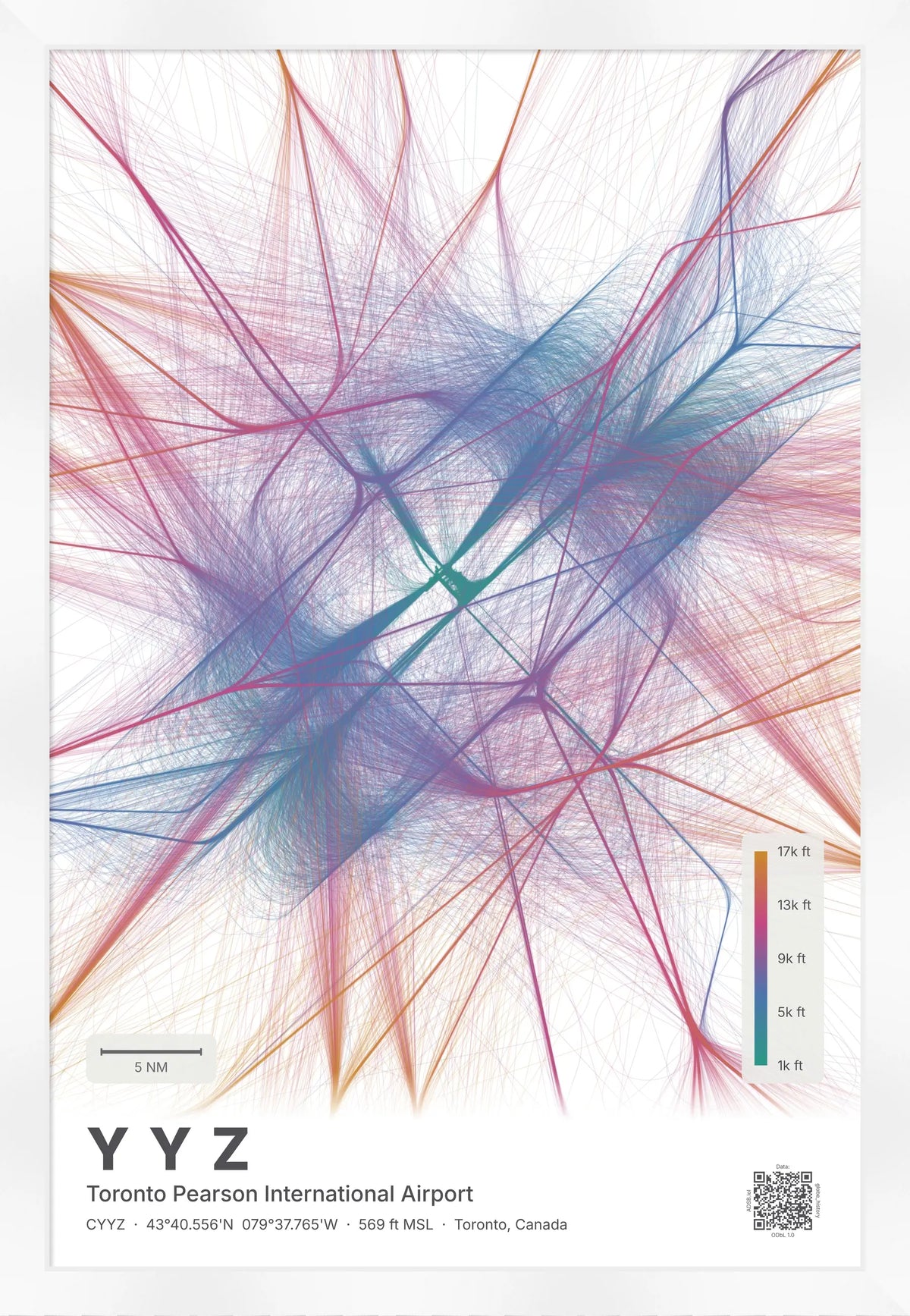 YYZ flight path map — Aurora theme · Light [material:framed_white]