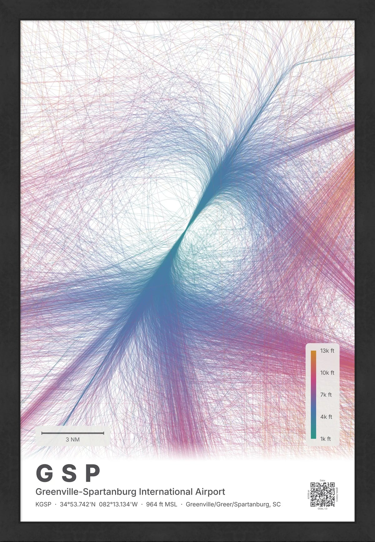 GSP flight path print — Aurora theme · Light [material:framed_black]