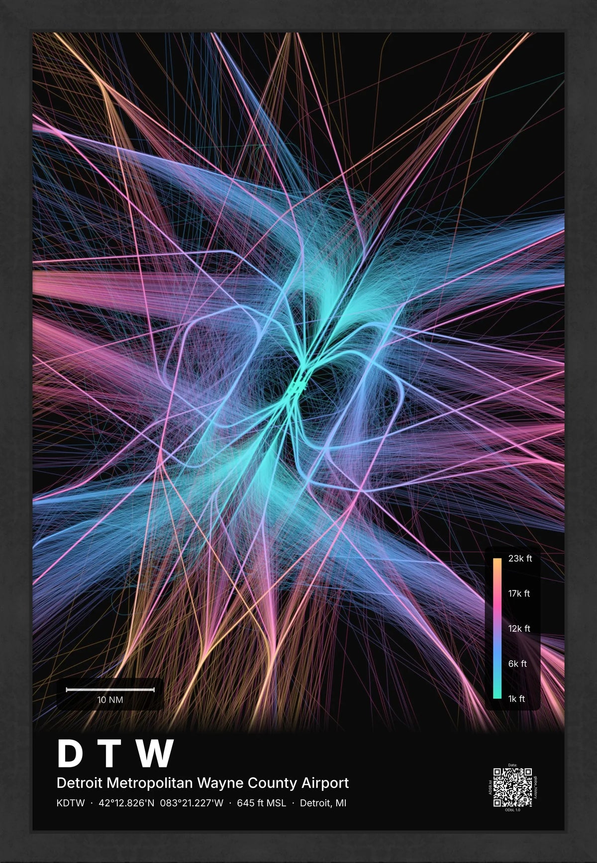 DTW flight path map — Aurora theme · Dark [material:framed_black]