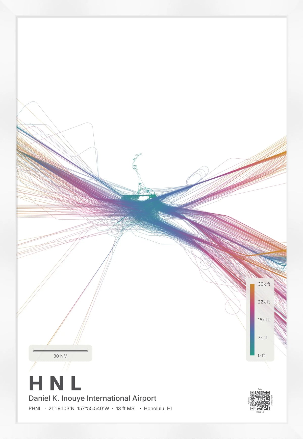 HNL flight path print — Aurora theme · Light [material:framed_white]