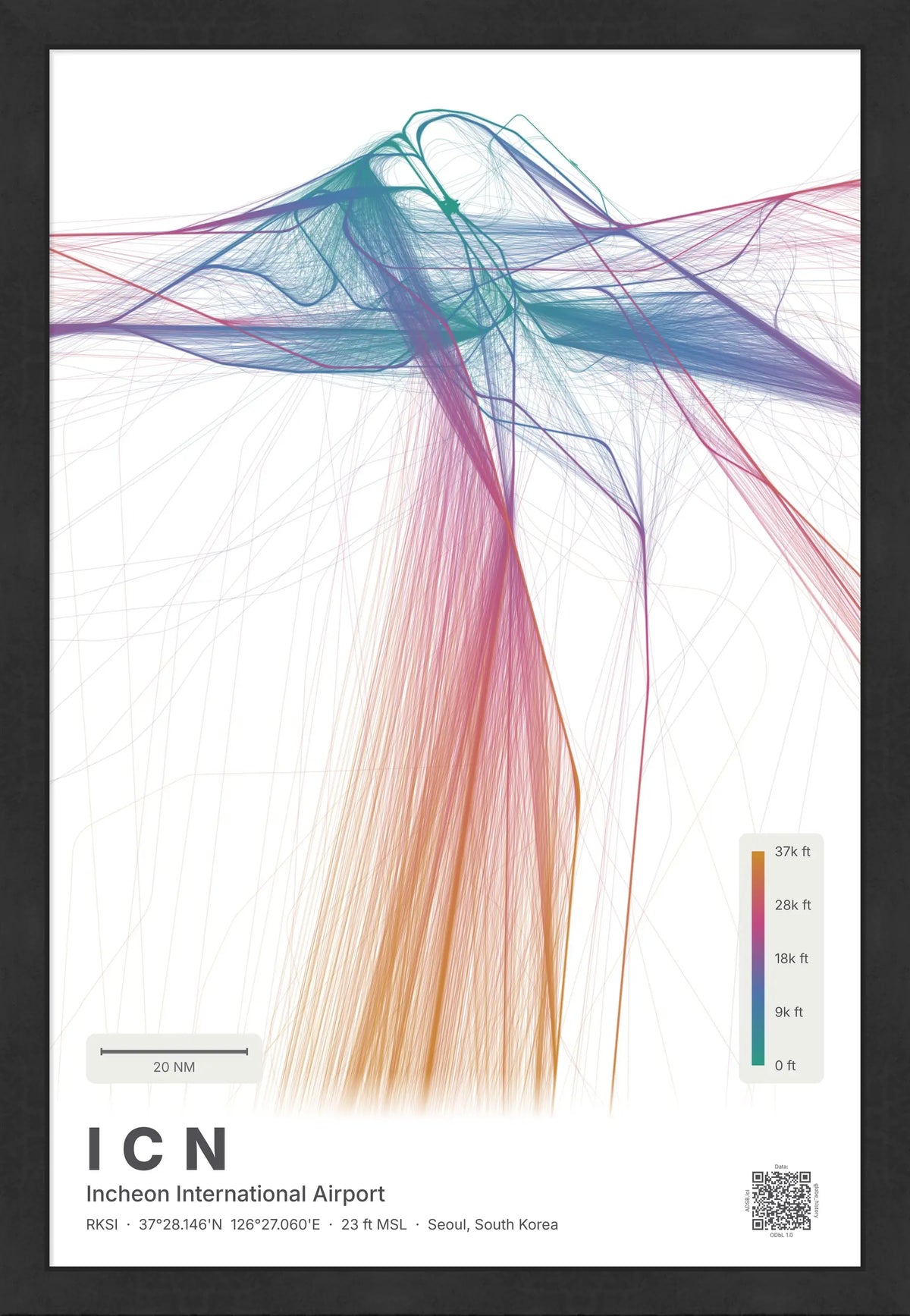 ICN flight path map — Aurora theme · Light [material:framed_black]