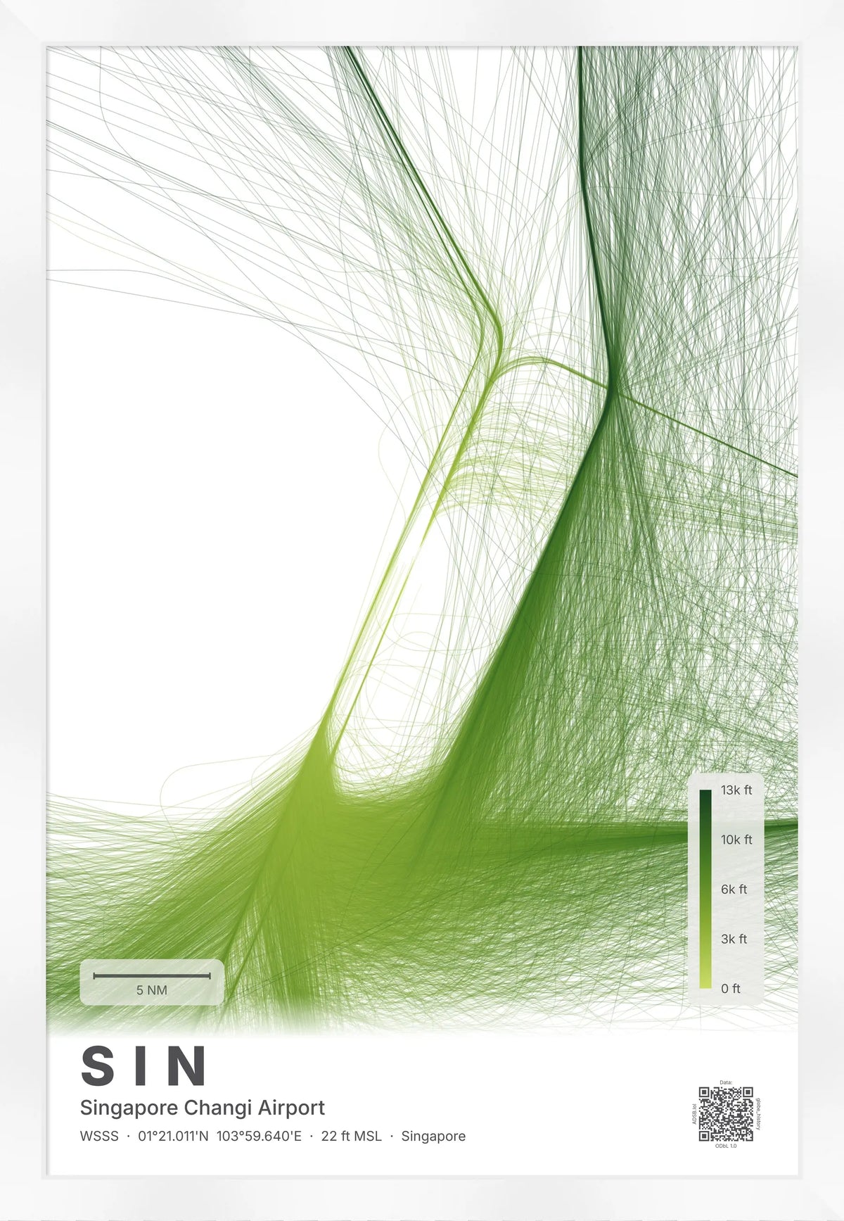 SIN flight path map — Citrus theme · Light [material:framed_white]