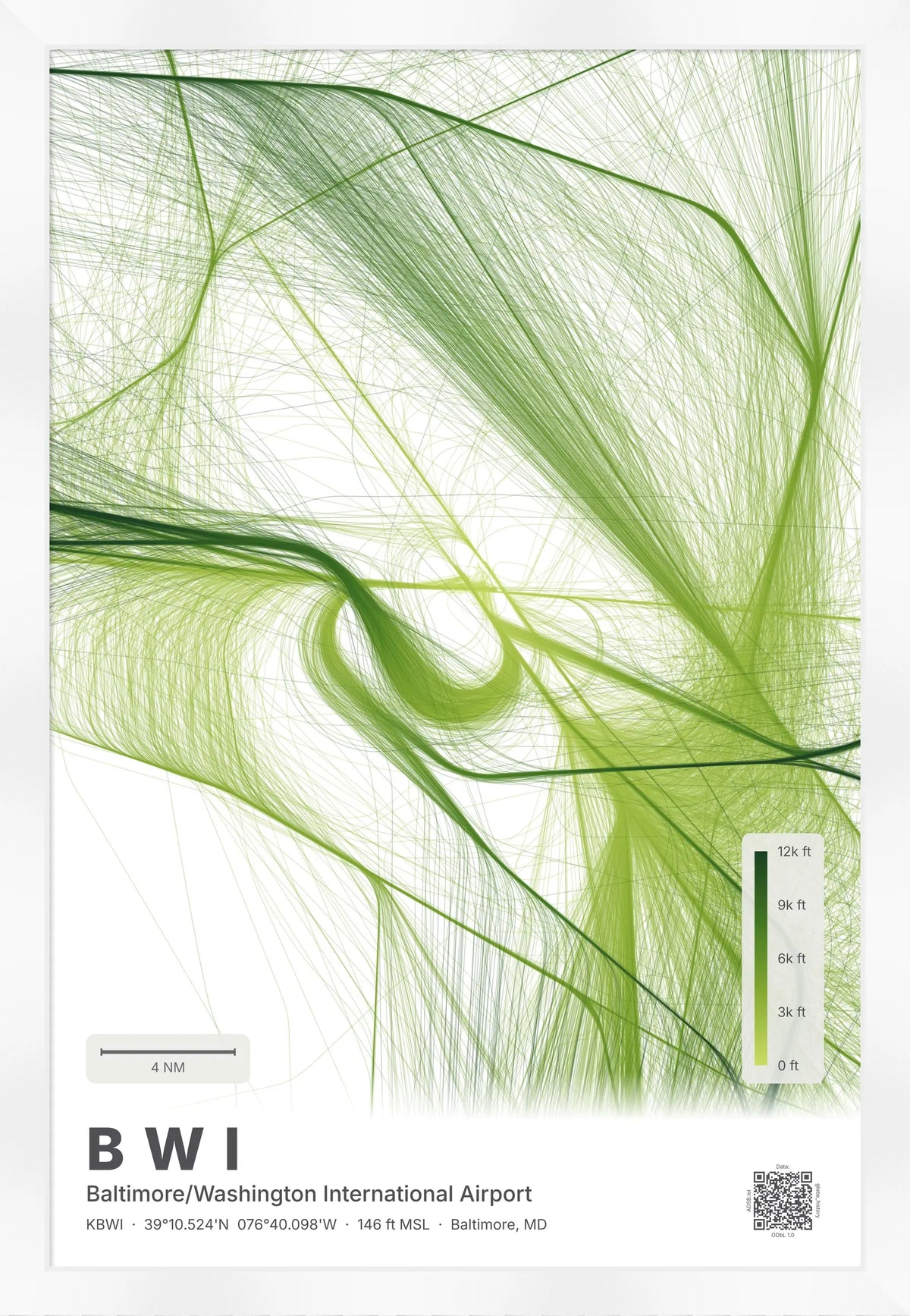 BWI flight path print — Citrus theme · Light [material:framed_white]