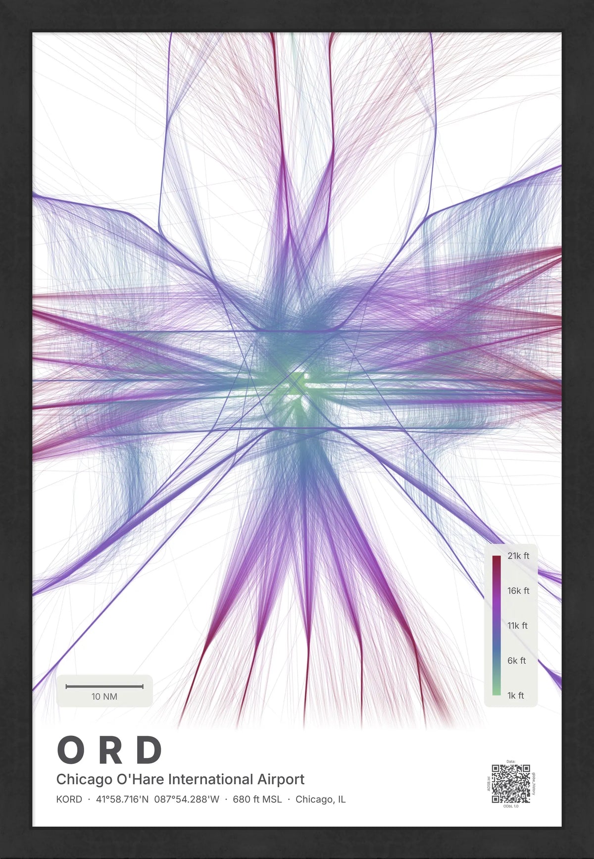 ORD flight path map — Prism theme · Light [material:framed_black]