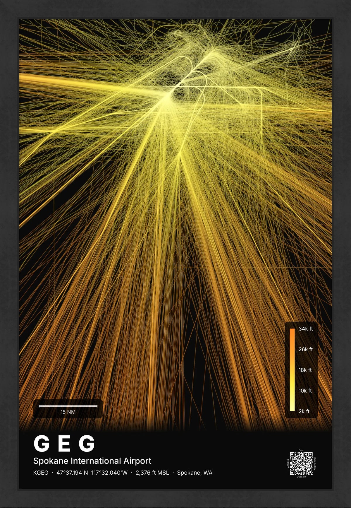 GEG flight path print — Solana theme · Dark [material:framed_black]