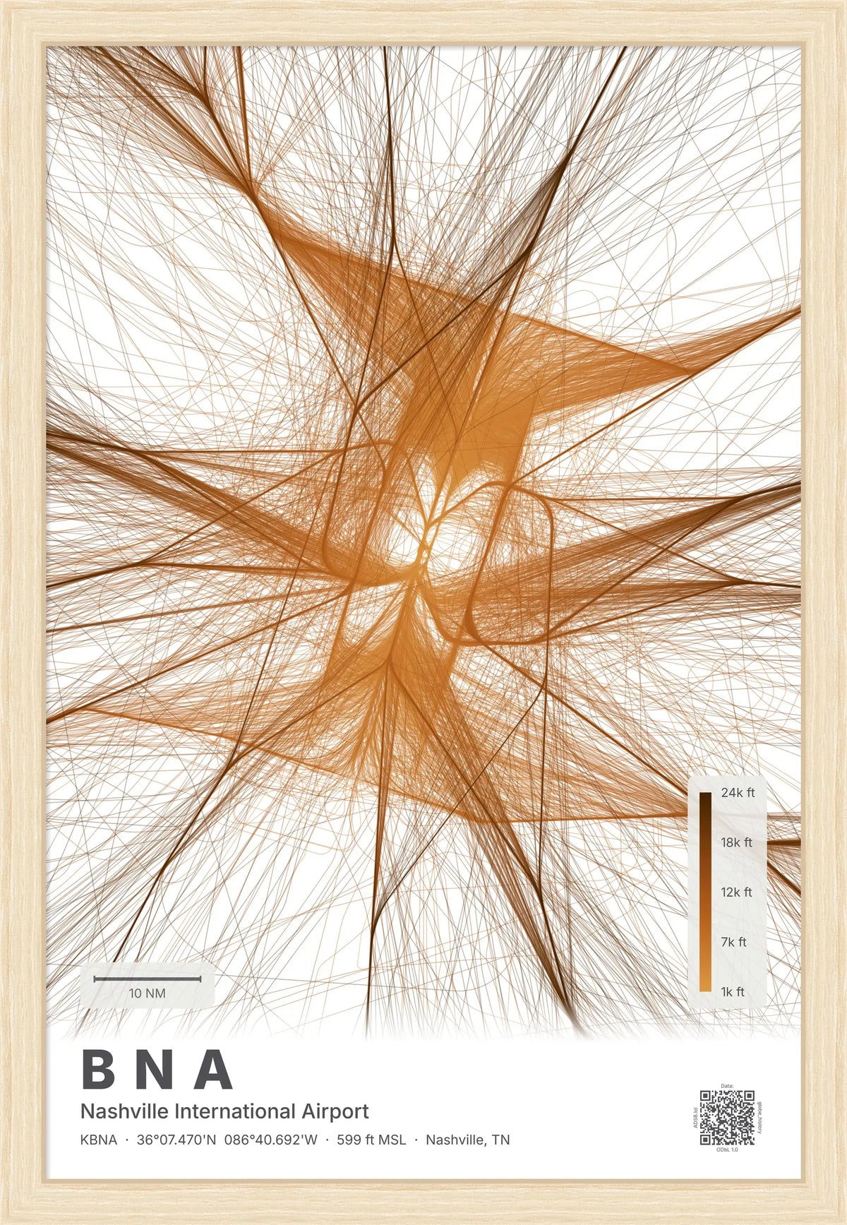 BNA flight path print — Solana theme · Light [material:framed_natural]