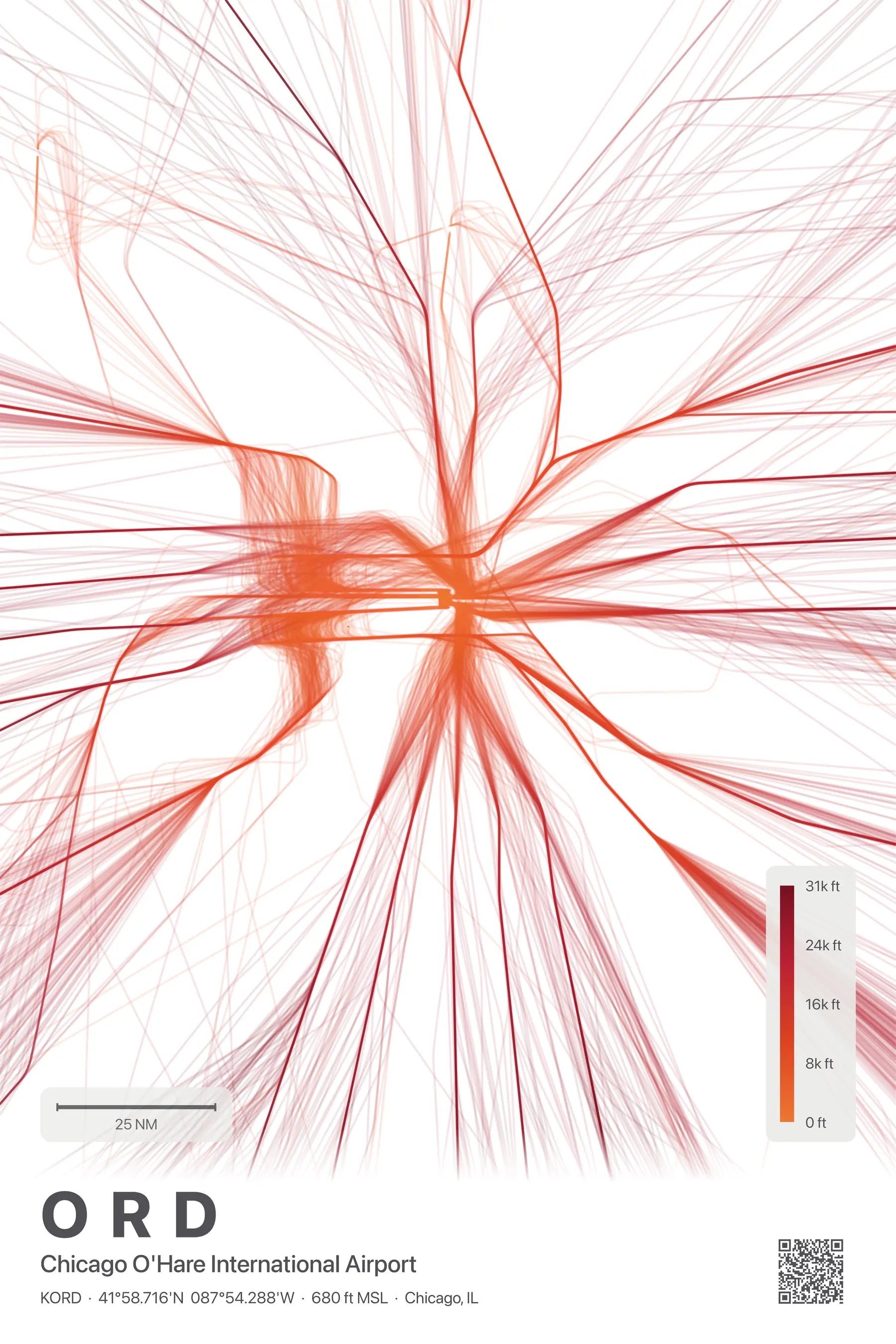 ORD flight path print — Inferno theme · Light
