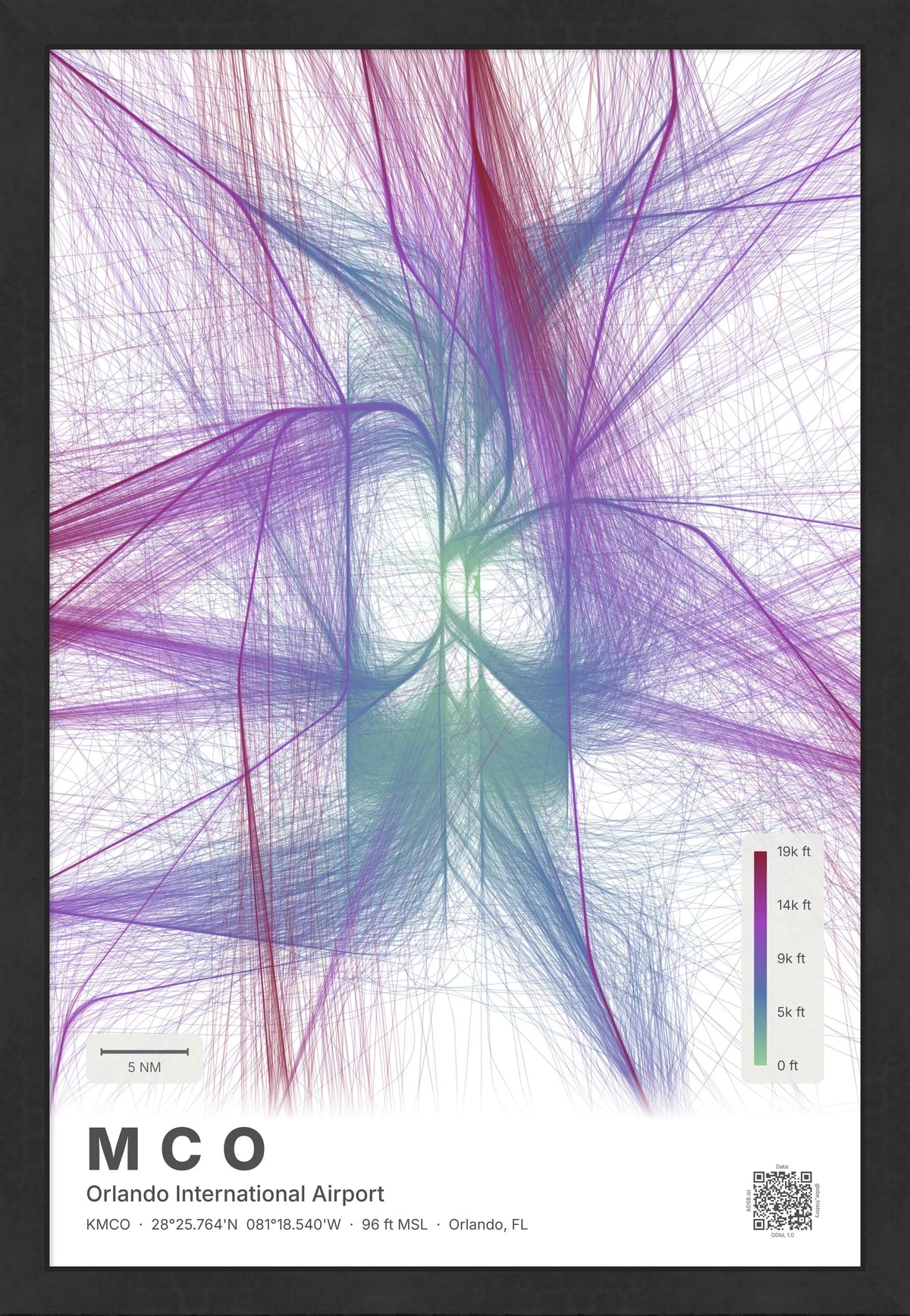MCO flight path map — Prism theme · Light [material:framed_black]