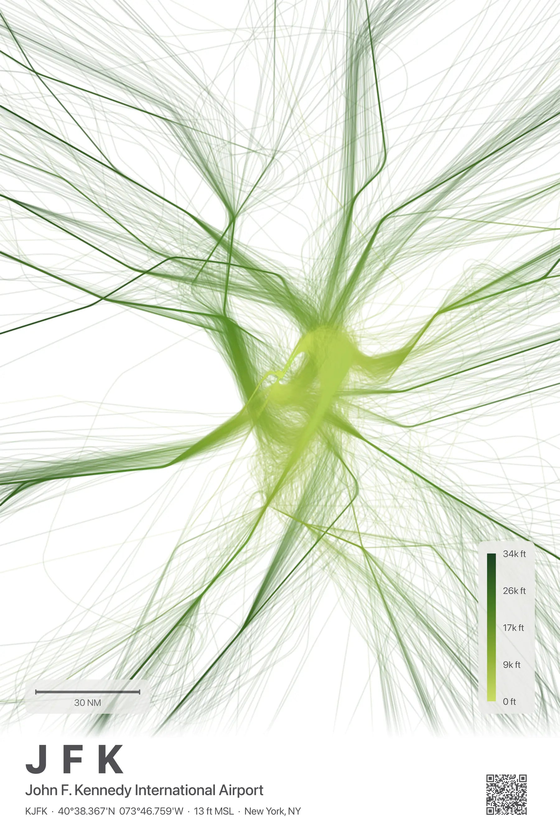 JFK flight path print — Citrus theme · Light