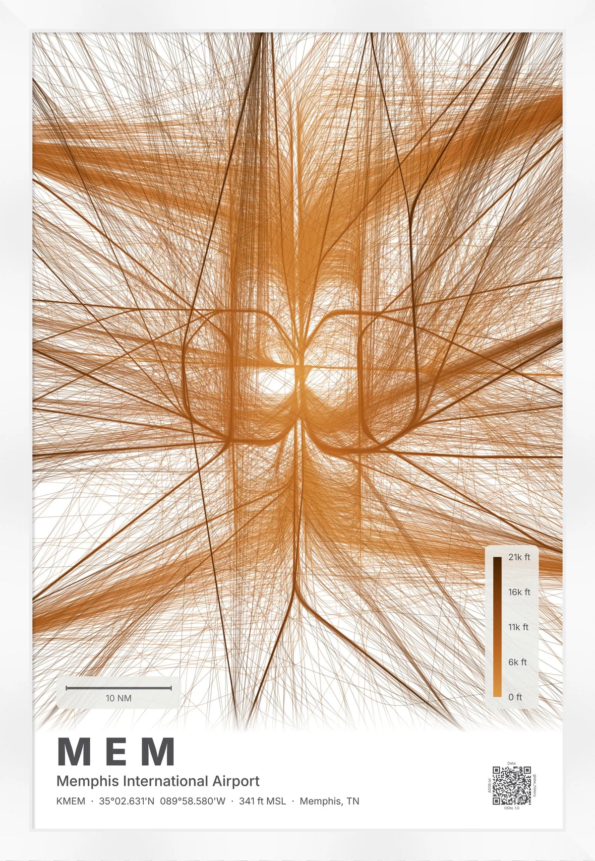 MEM flight path print — Solana theme · Light [material:framed_white]