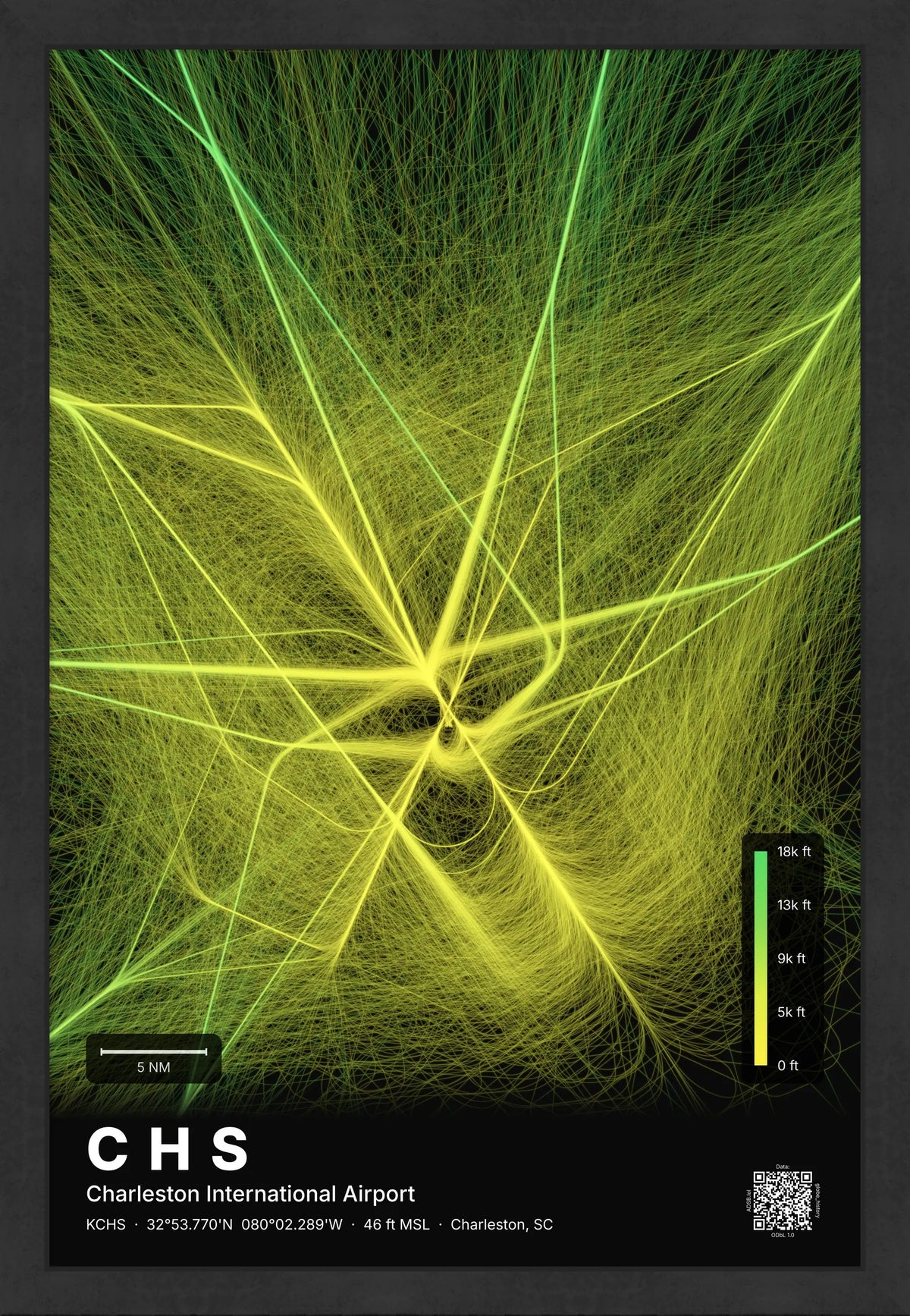 CHS flight path print — Citrus theme · Dark [material:framed_black]