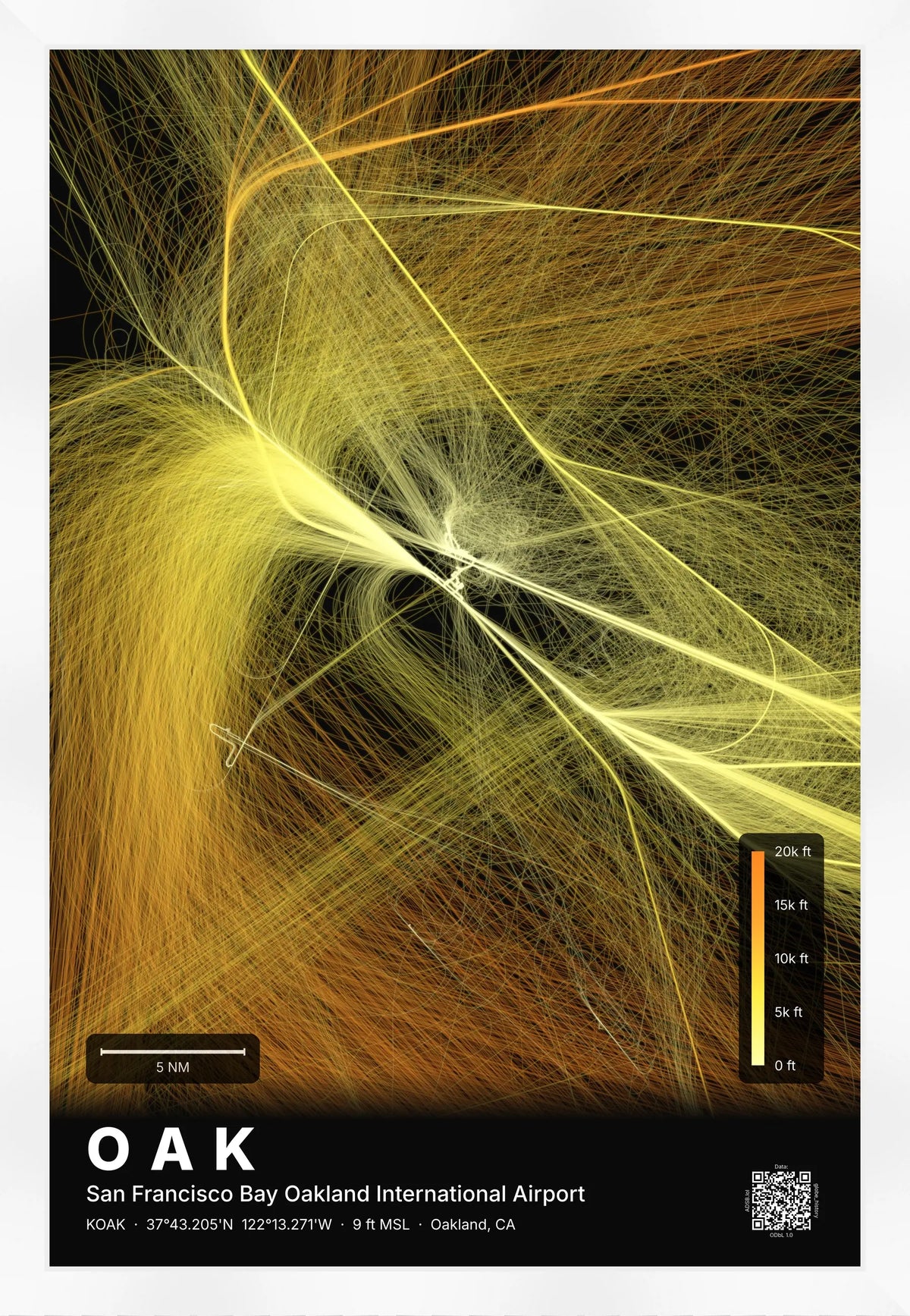 OAK flight path print — Solana theme · Dark [material:framed_white]