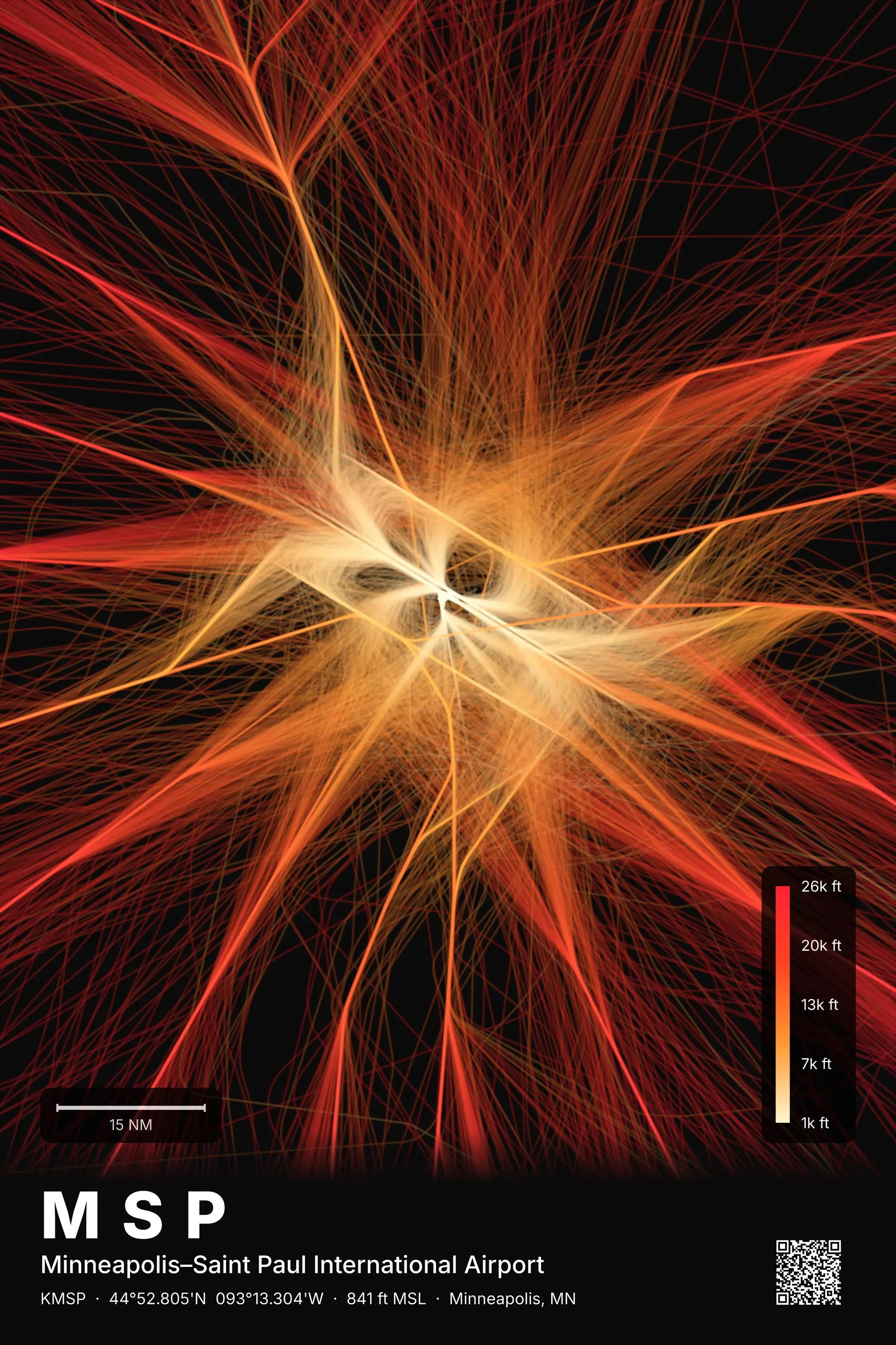 MSP flight path print — Inferno theme · Dark