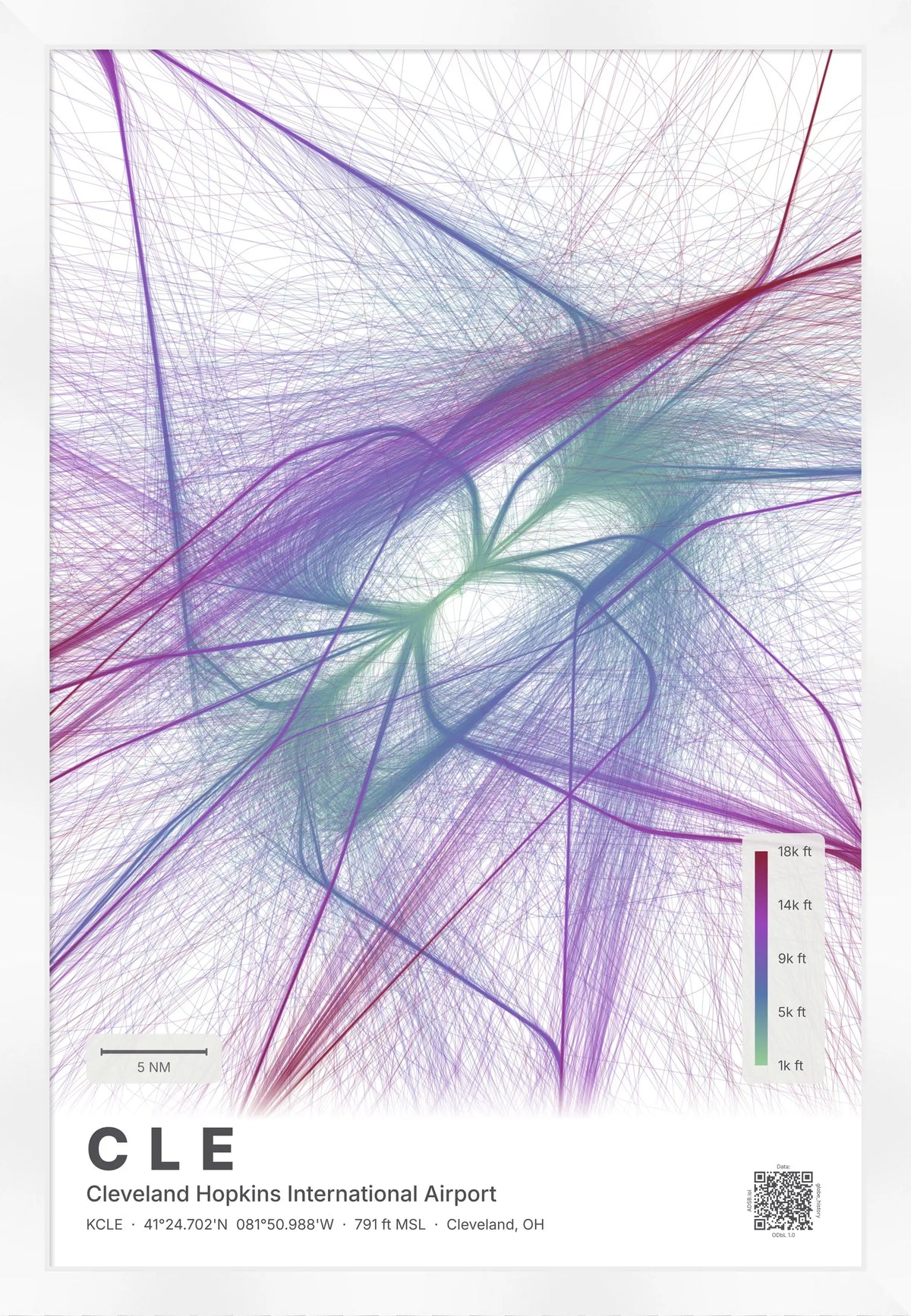 CLE flight path print — Prism theme · Light [material:framed_white]