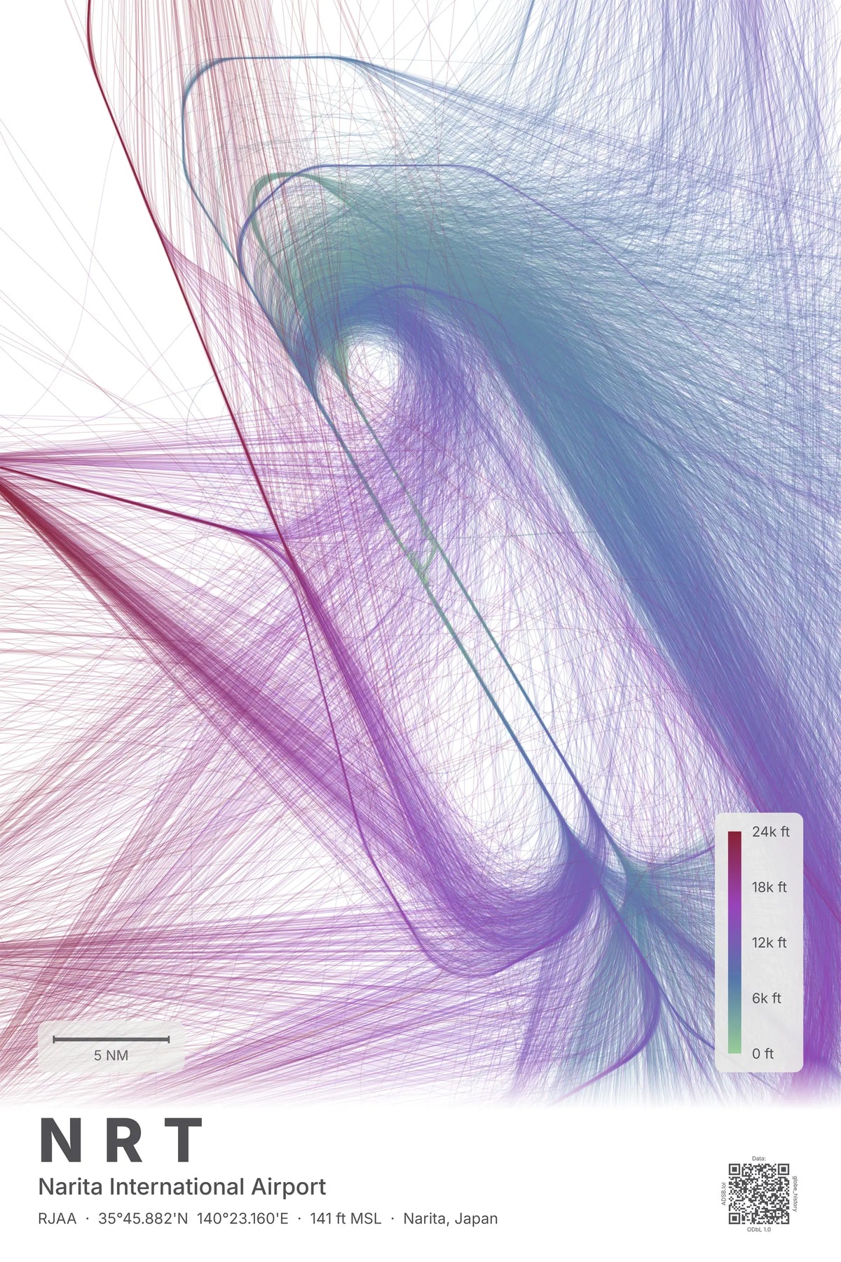 NRT flight path map — Prism theme · Light
